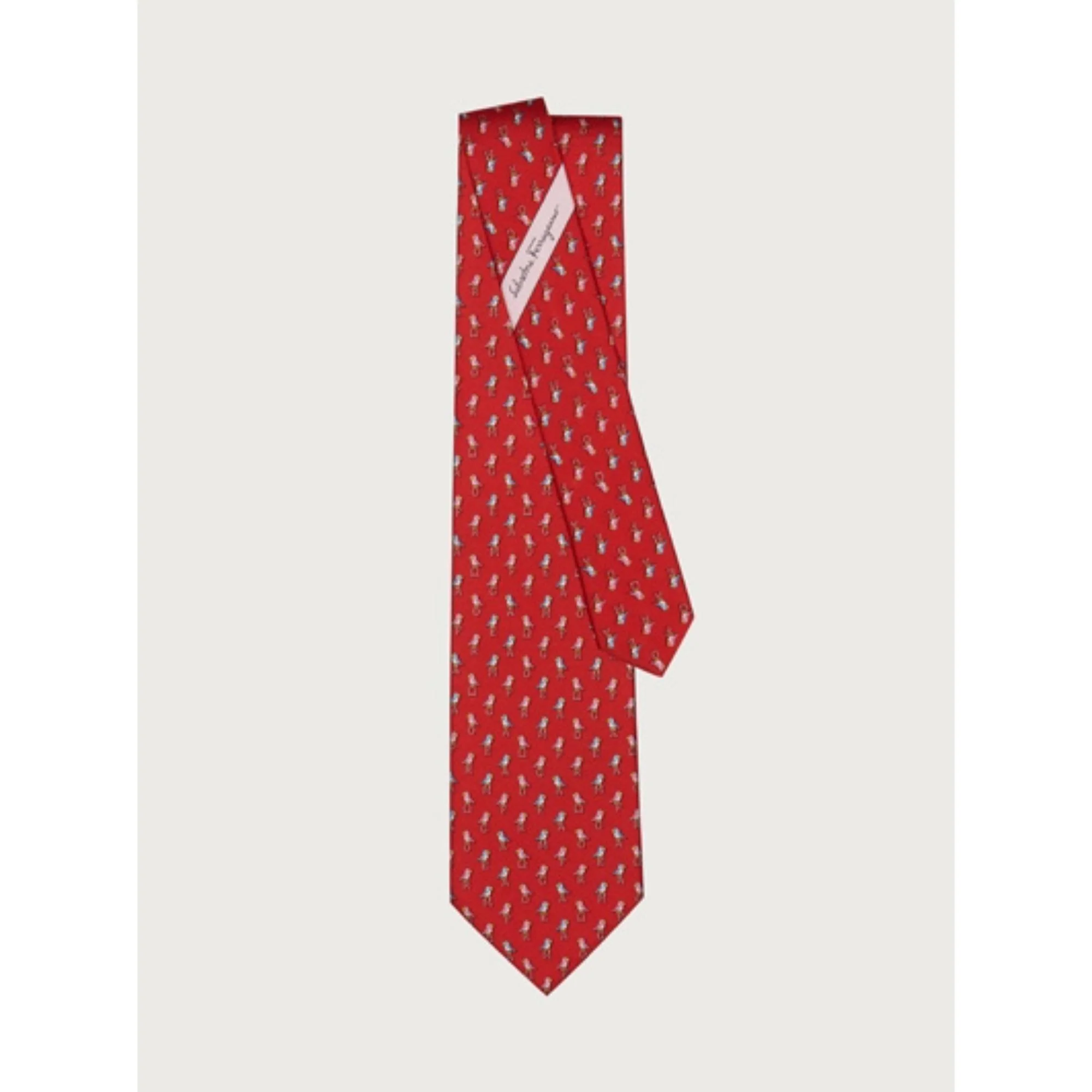 Parrot Print Silk Tie - Red - Image 2
