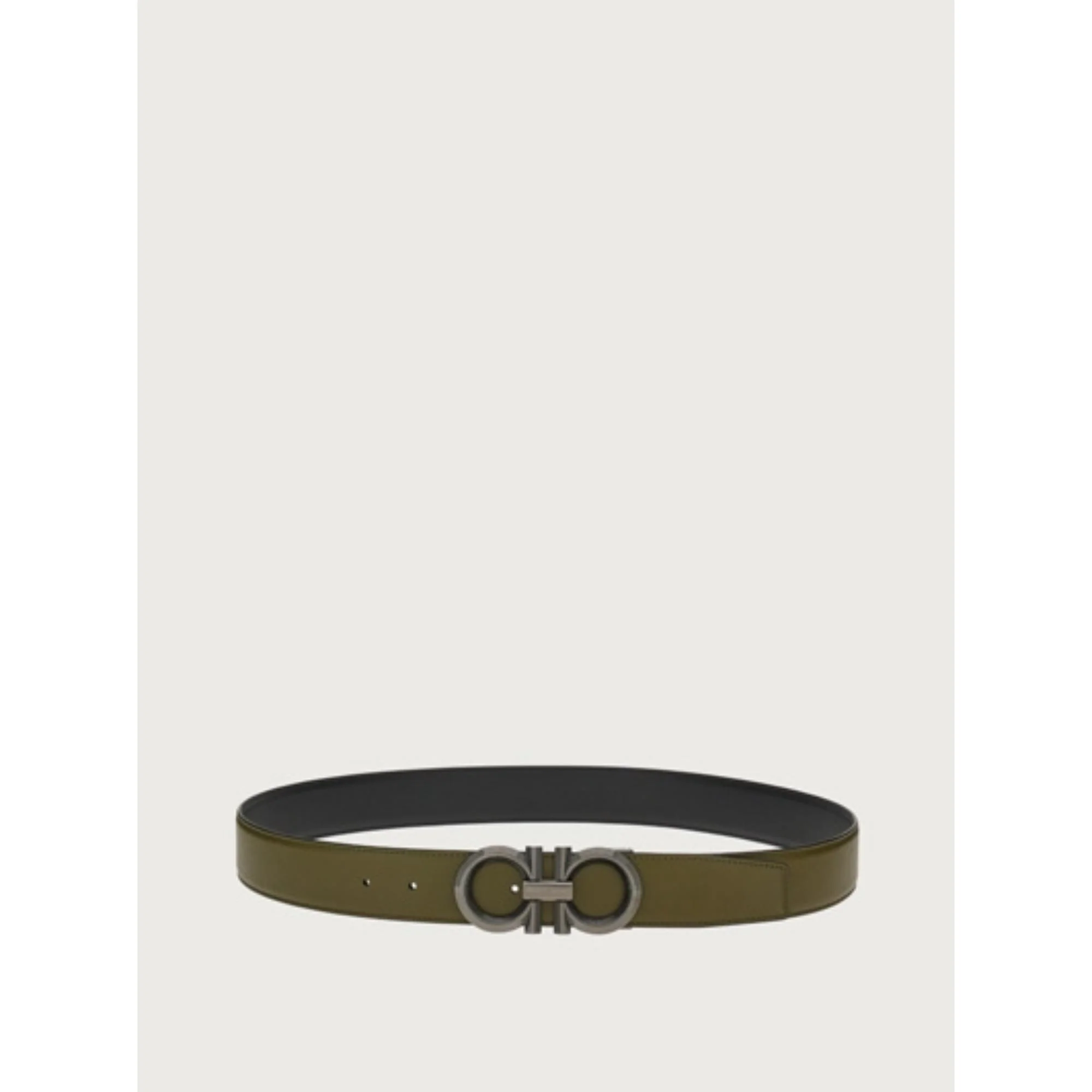 Reversible And Adjustable Gancini Belt - Black/Olive Green - Image 2