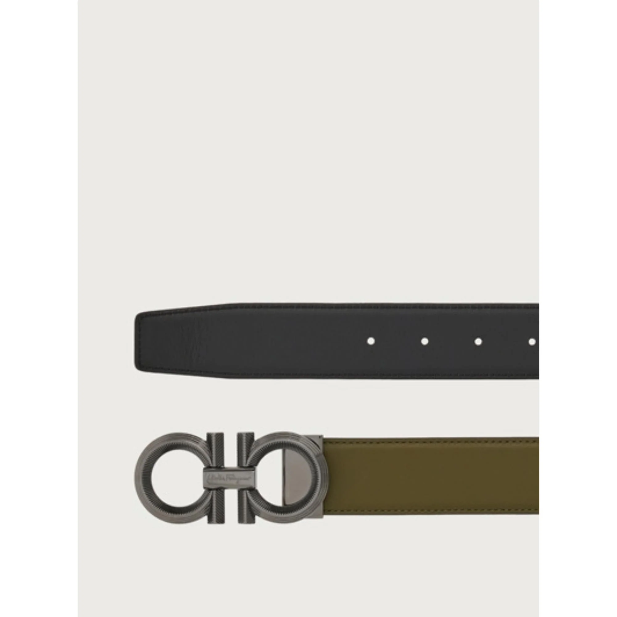 Reversible And Adjustable Gancini Belt - Black/Olive Green - Image 3