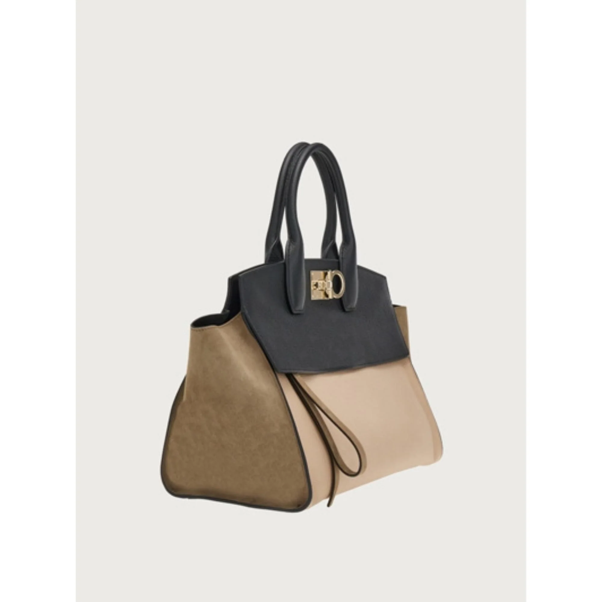 Ferragamo Studio Large Soft Bag - Deer/Black/Olive - Image 3