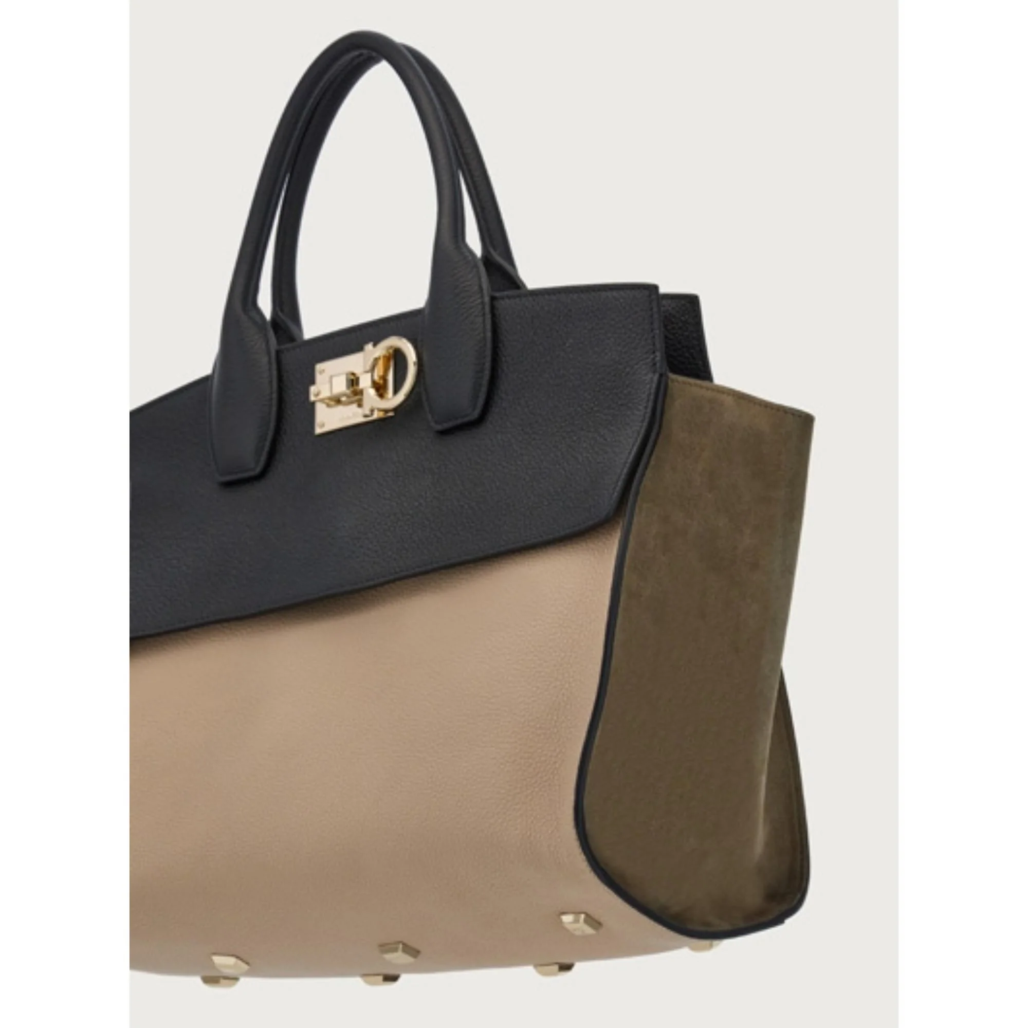 Ferragamo Studio Large Soft Bag - Deer/Black/Olive - Image 7
