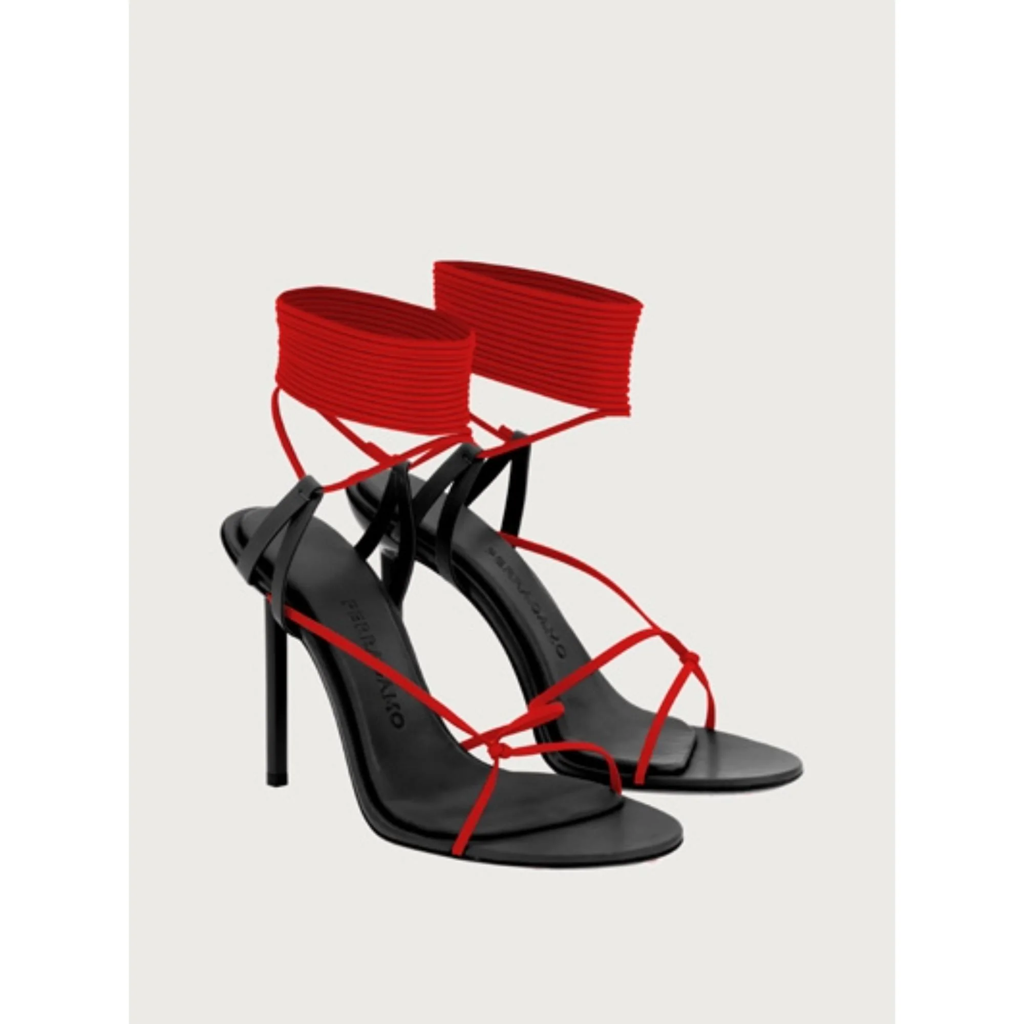 Sandals with Stiletto Heel - Black/Flame Red - Image 3