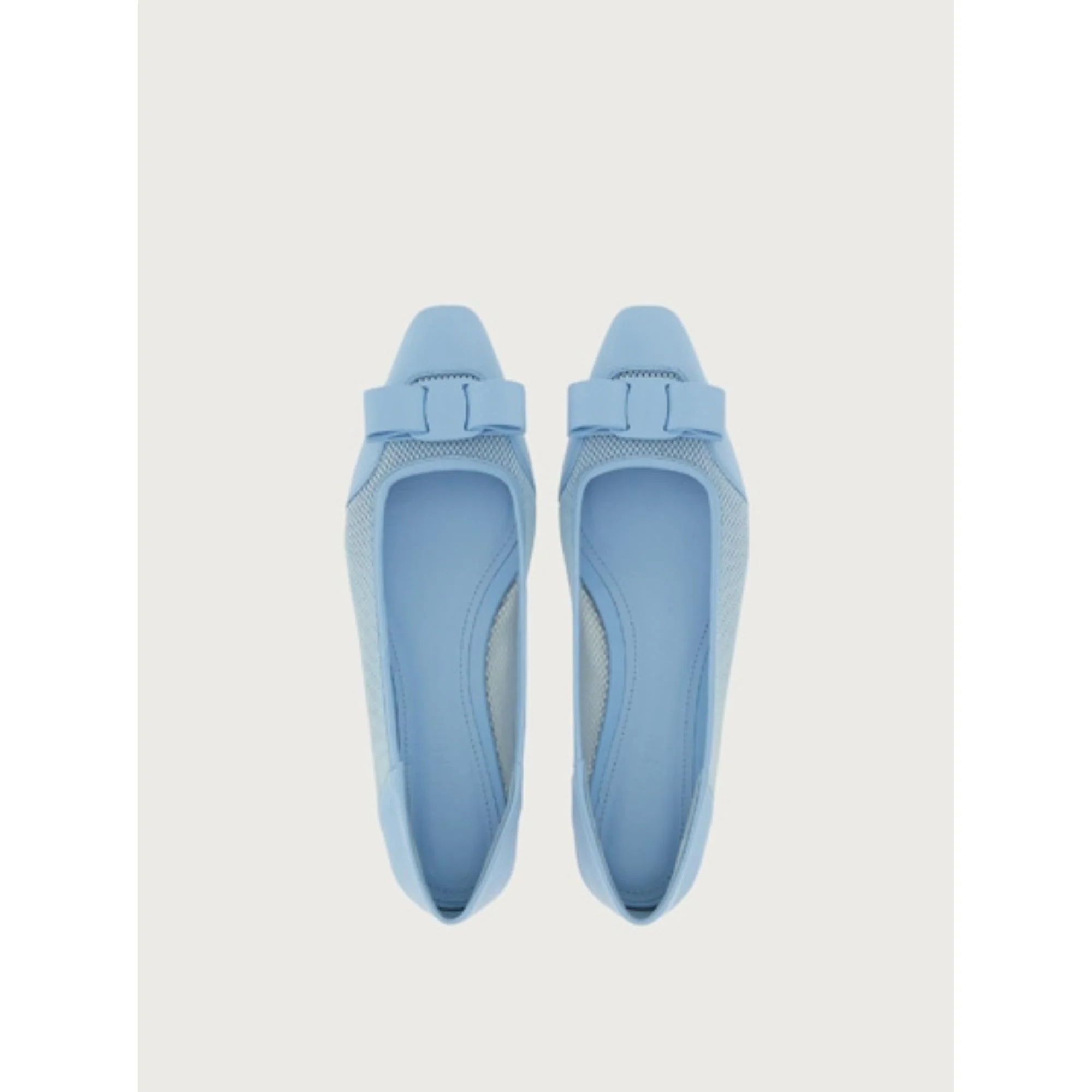 Bi-Material Ballet Flatss with Vara Bow - Sky Blue - Image 2