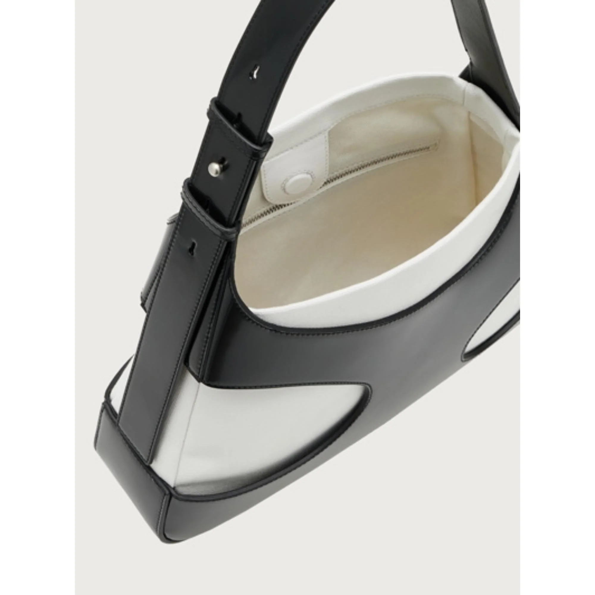 Medium Shoulder Bag with Cut-Out Detailing - Black/Optic White - Image 4