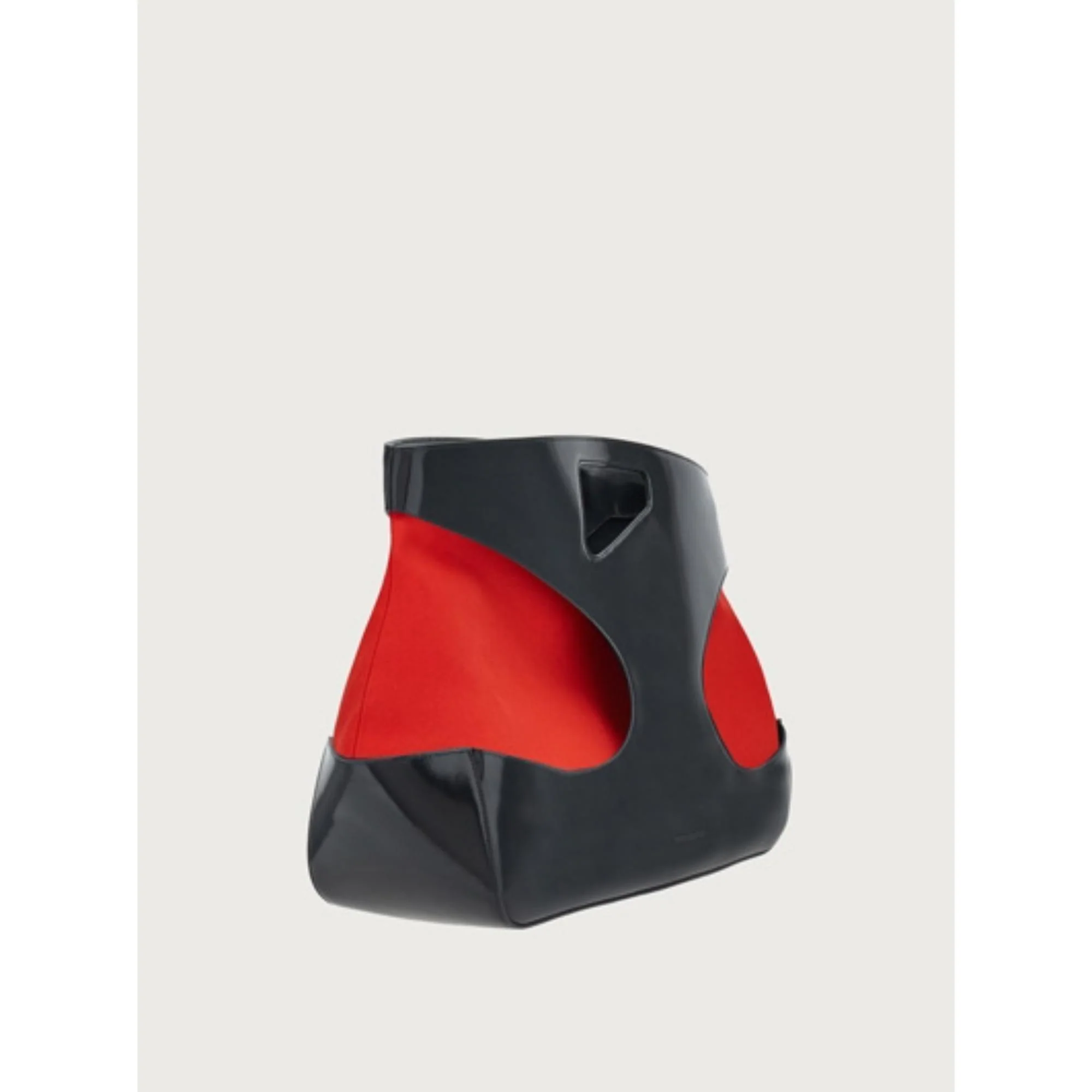 Top Handle Bag with Cut-Out Detailing - Black/Flame Red - Image 2