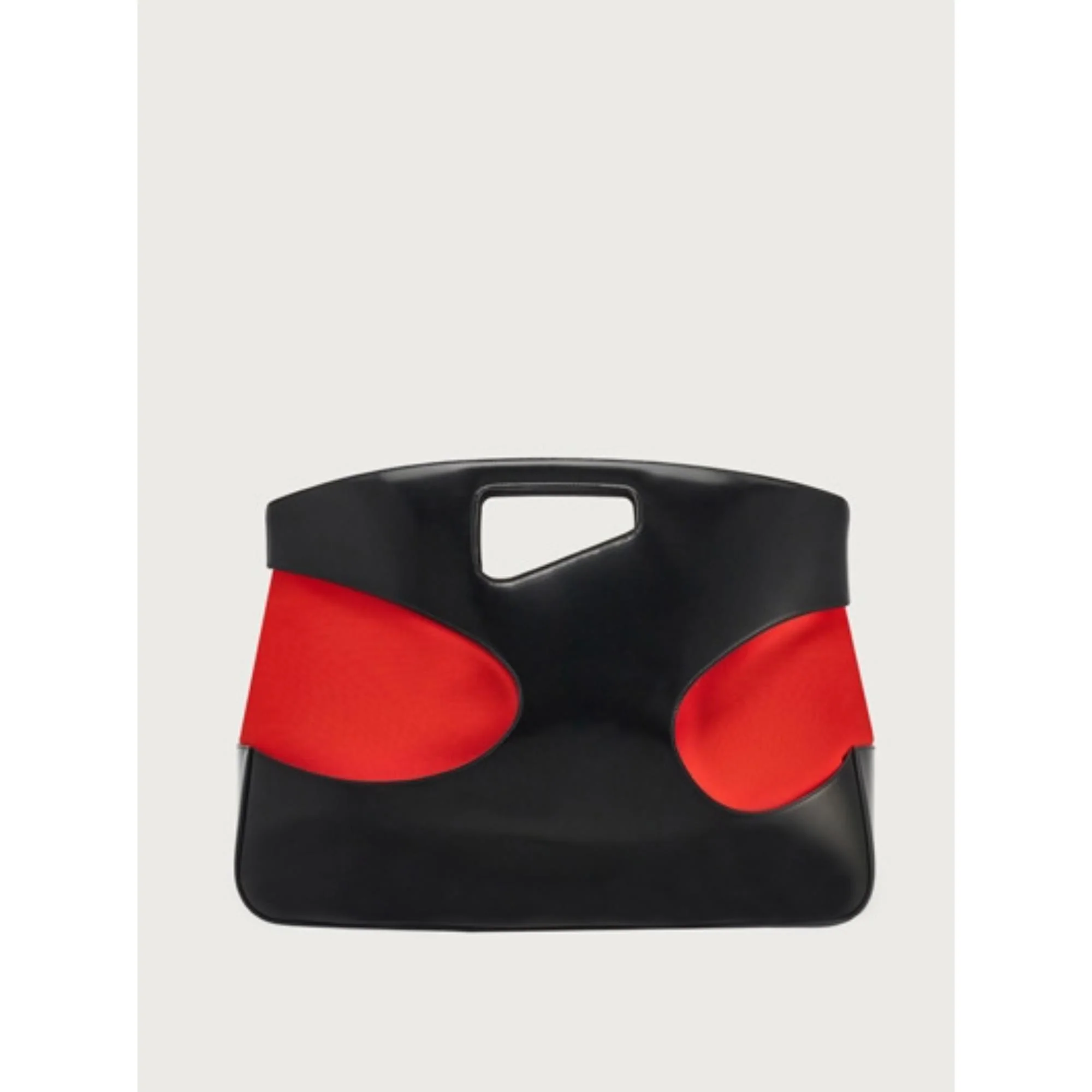 Top Handle Bag with Cut-Out Detailing - Black/Flame Red - Image 3