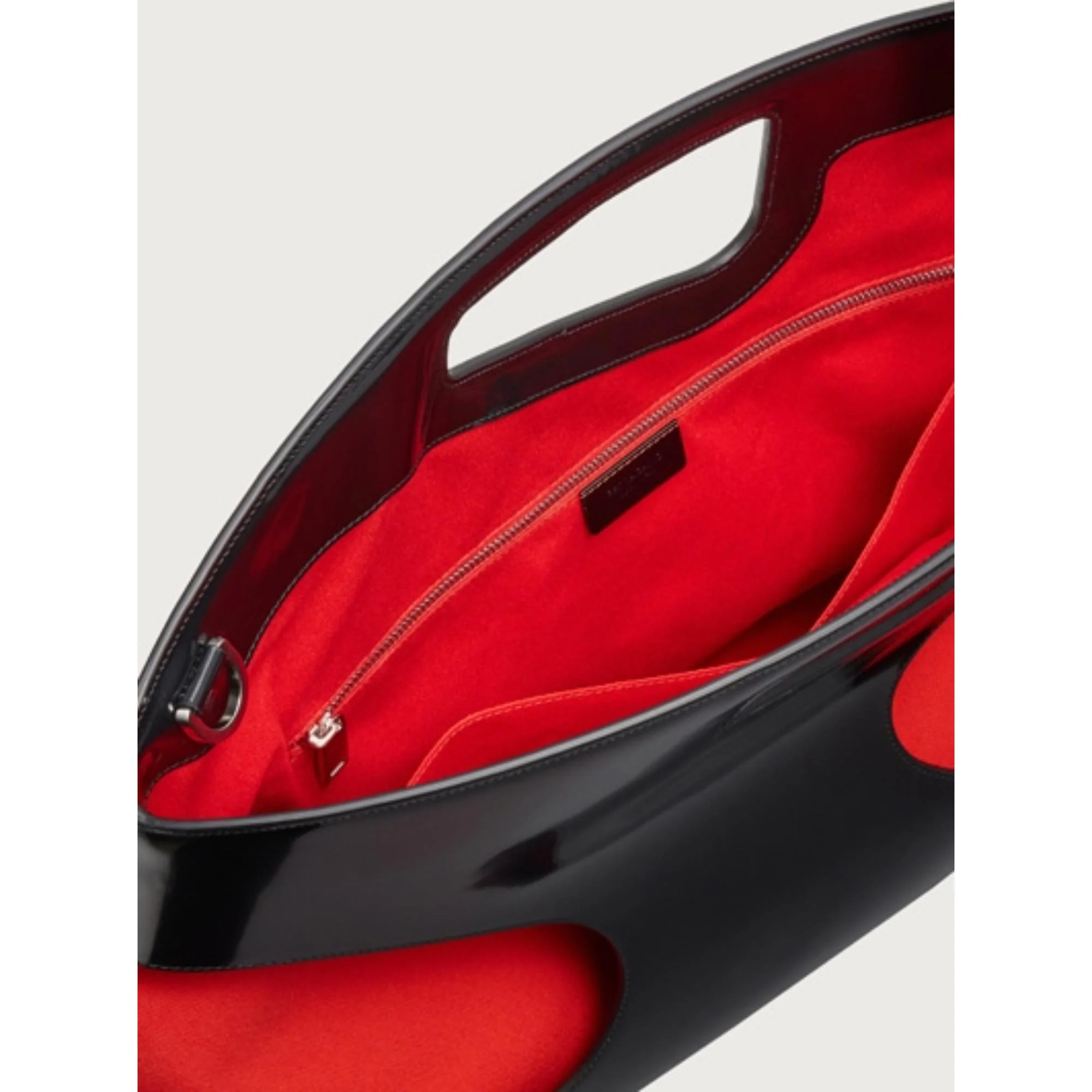 Top Handle Bag with Cut-Out Detailing - Black/Flame Red - Image 4