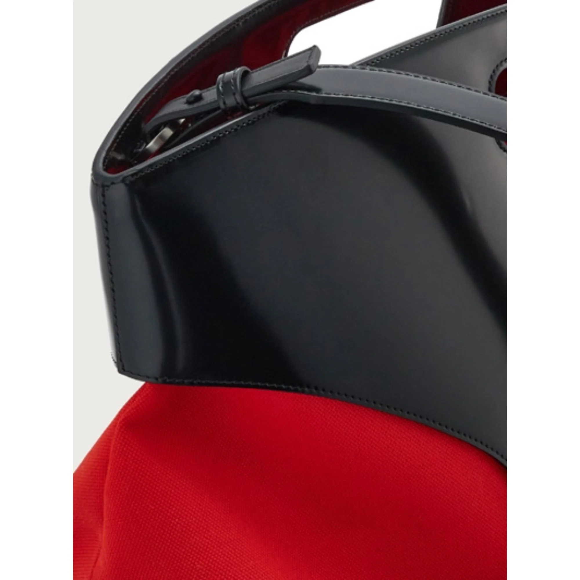 Top Handle Bag with Cut-Out Detailing - Black/Flame Red - Image 6