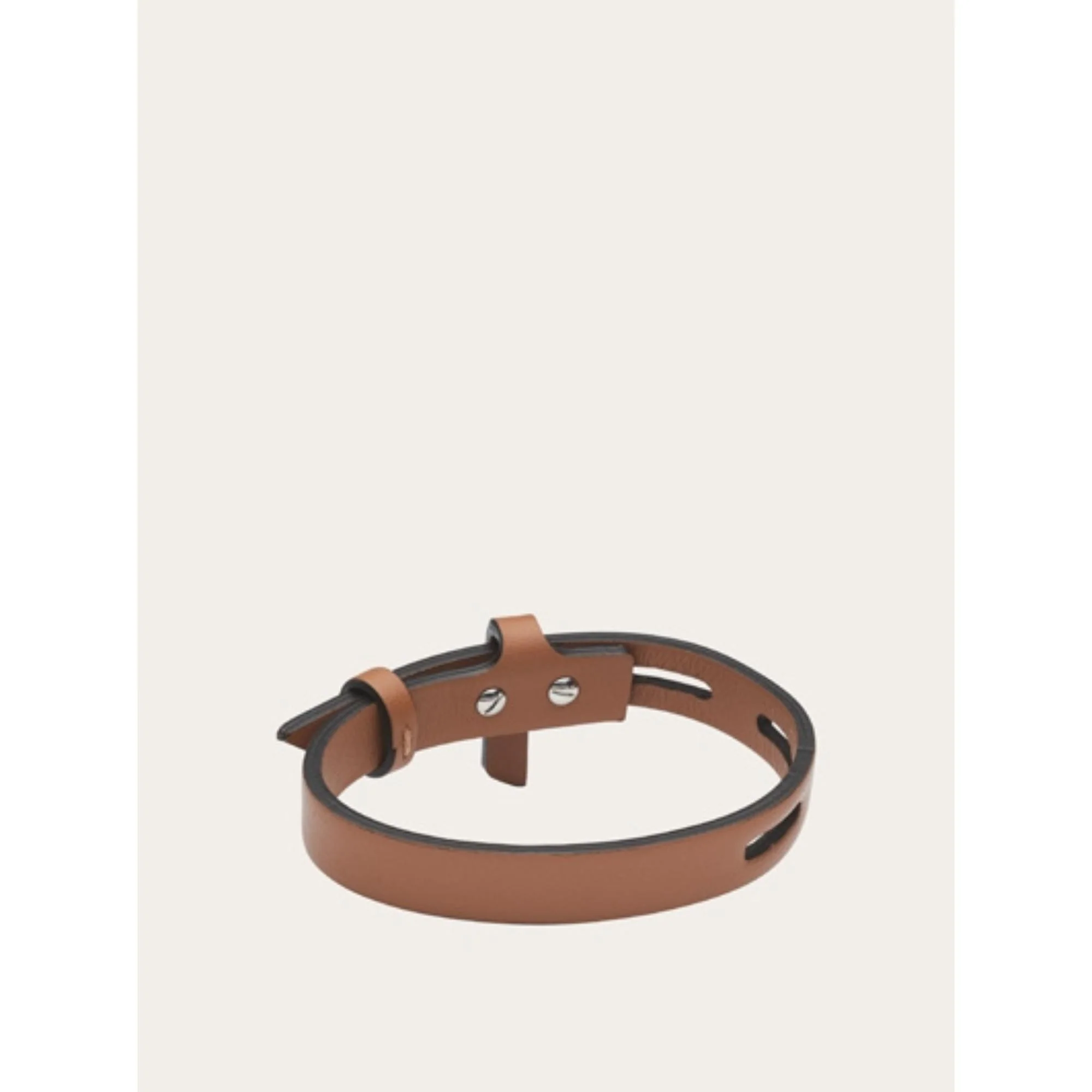 Leather Bracelet with Eyelets - Tan - Image 2