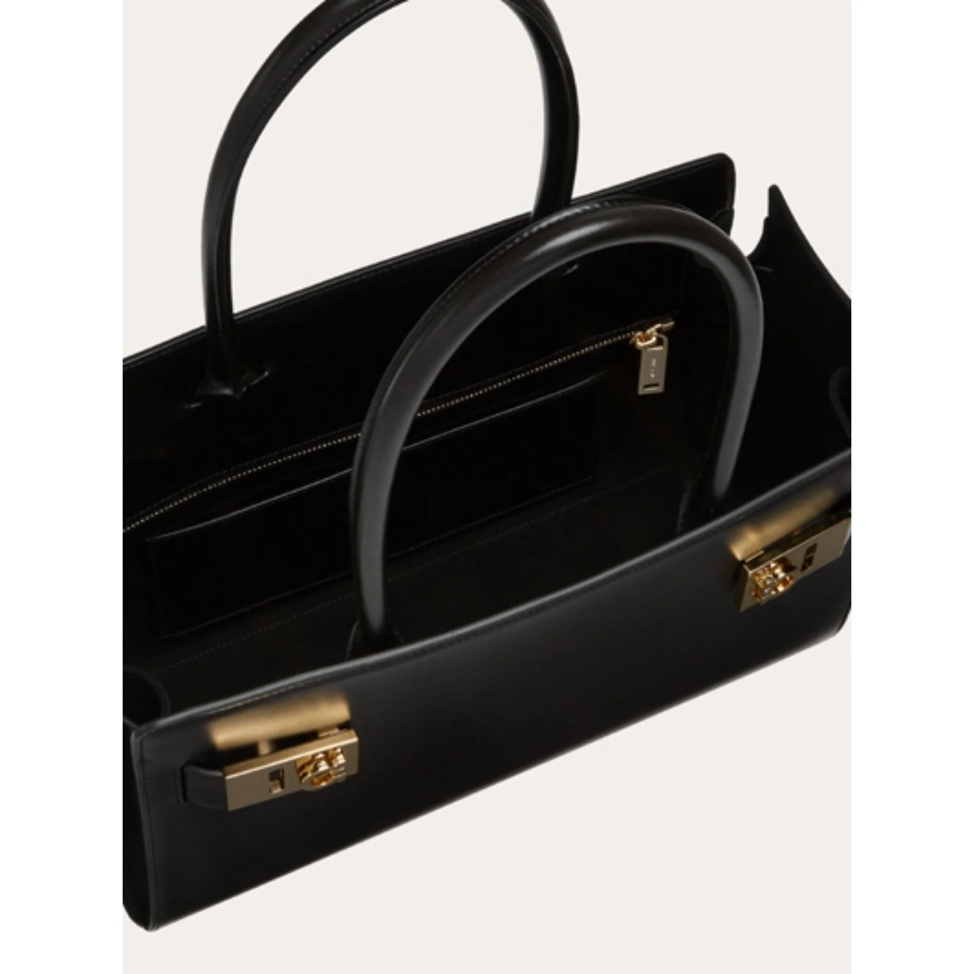 Medium Tote Bag with Gancini Buckles - Black - Image 4