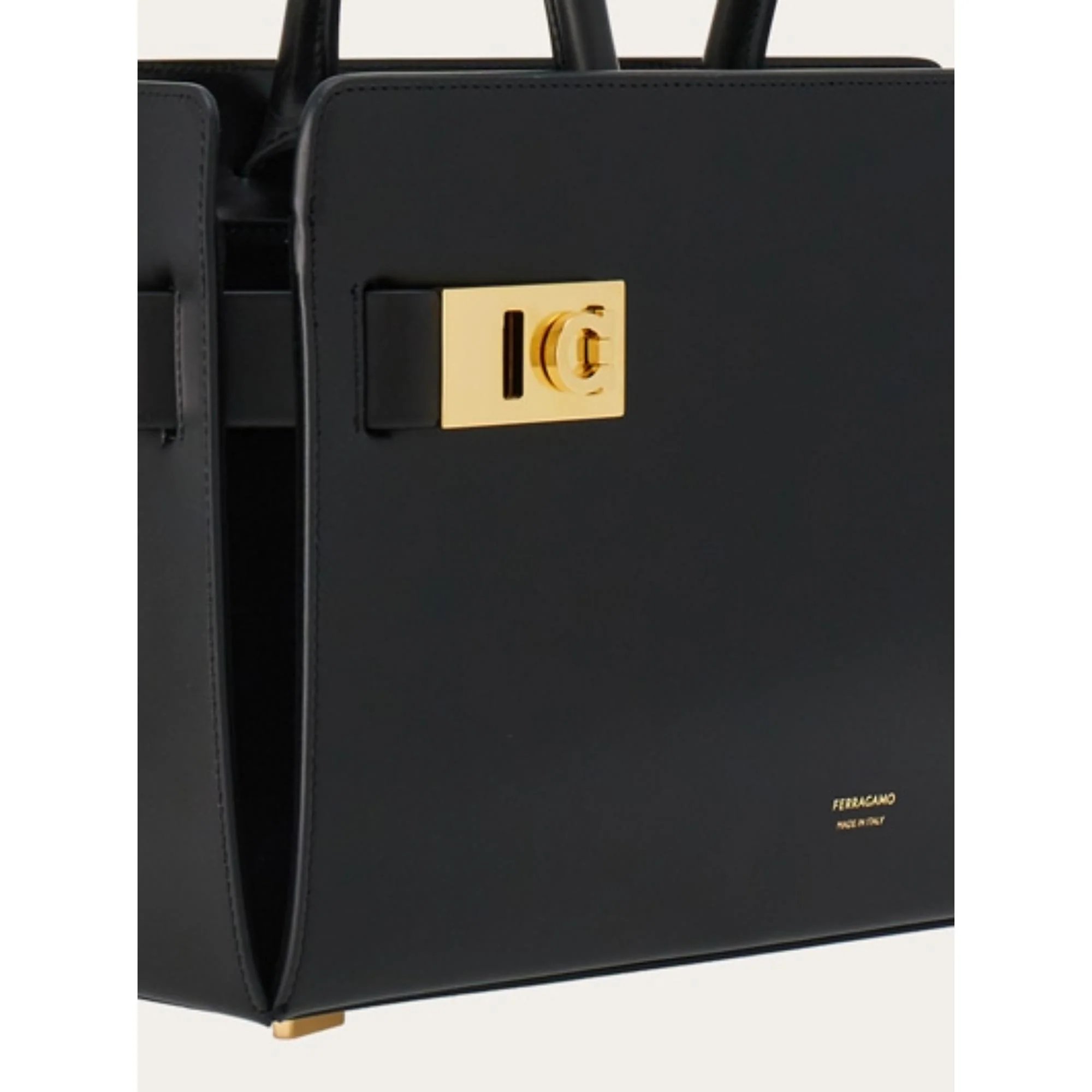 Medium Tote Bag with Gancini Buckles - Black - Image 5