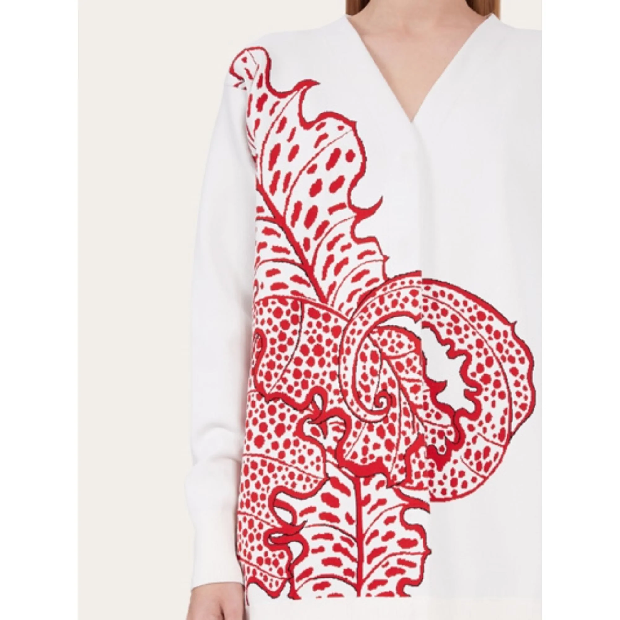 Viscose Jacquard Cardigan - Optic White/Red - Image 3