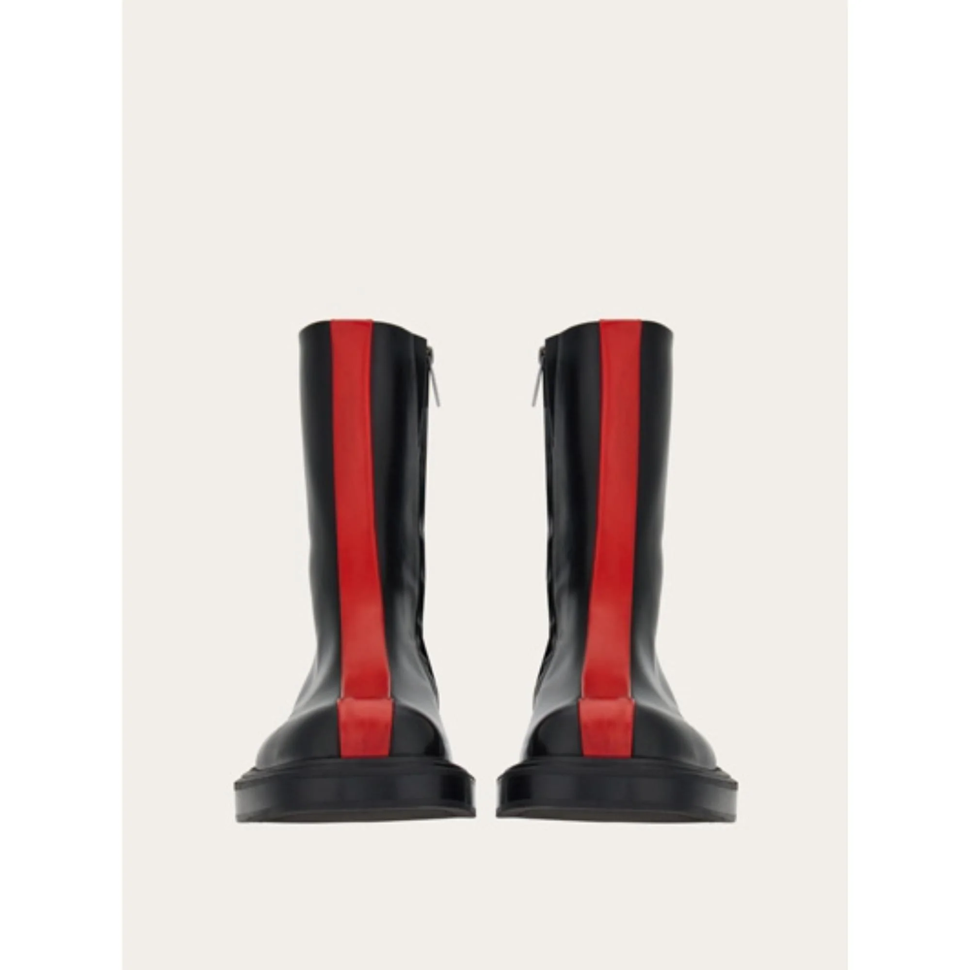 Ankle Boots with Contrasting Insert - Black/Flame Red - Image 2