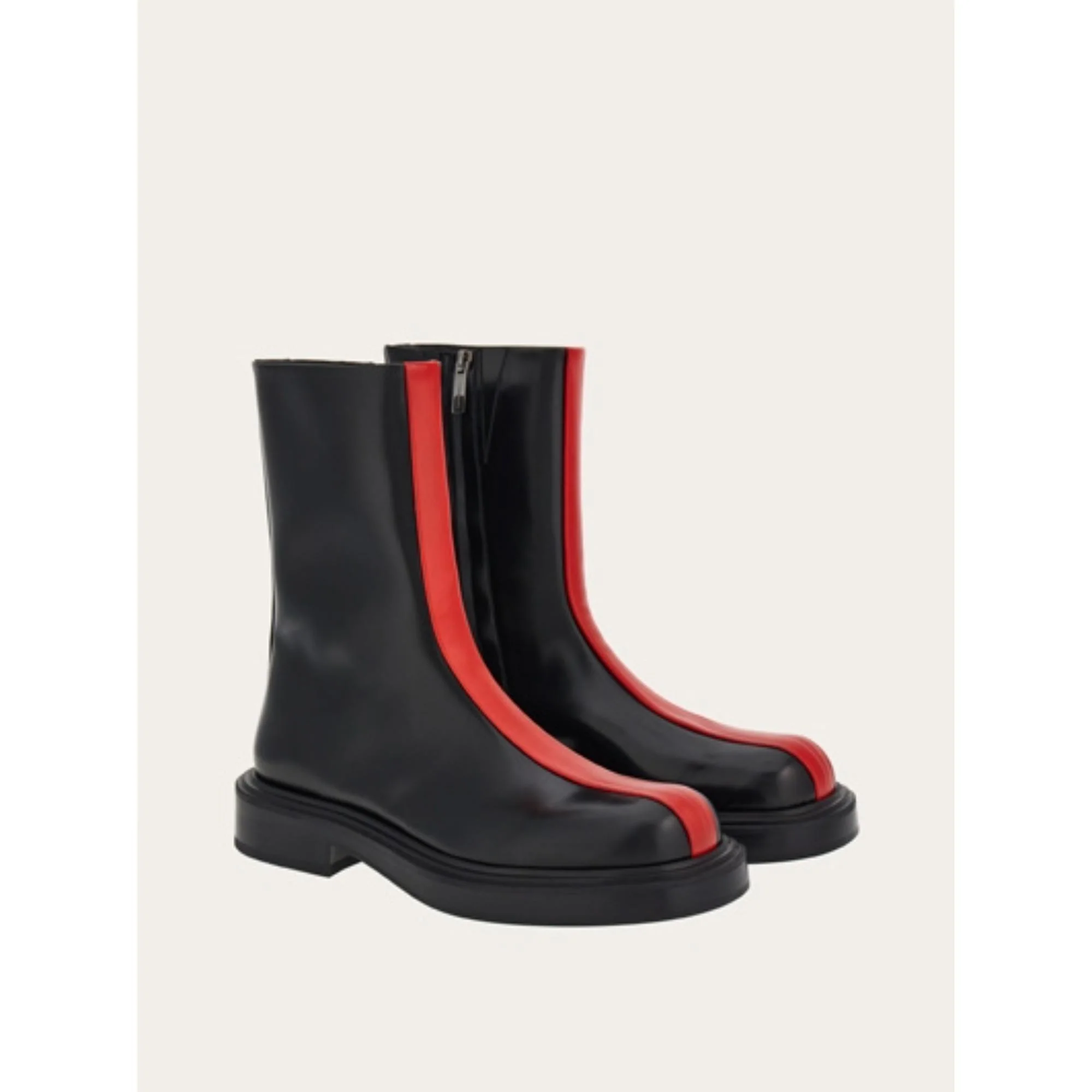 Ankle Boots with Contrasting Insert - Black/Flame Red - Image 4