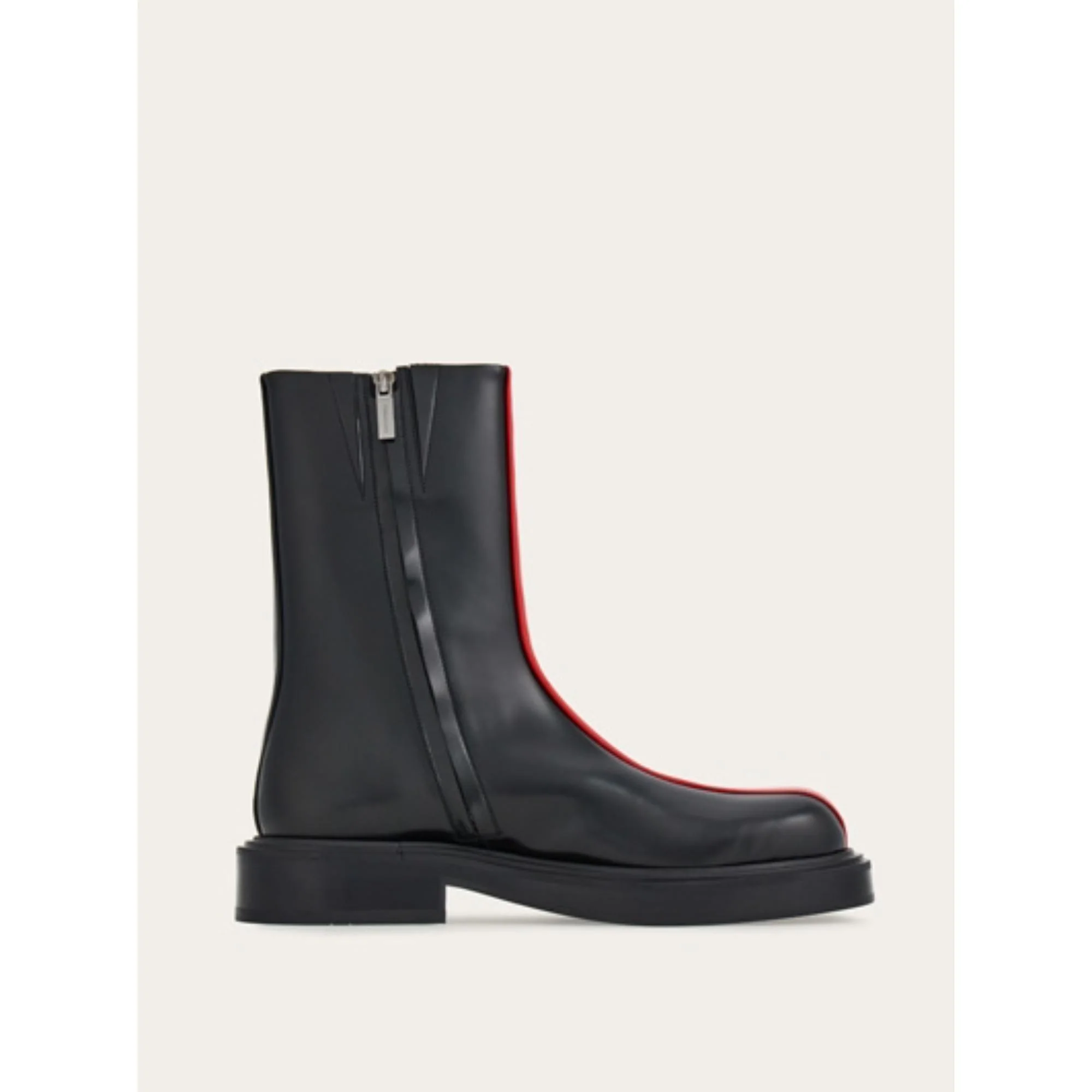 Ankle Boots with Contrasting Insert - Black/Flame Red - Image 5