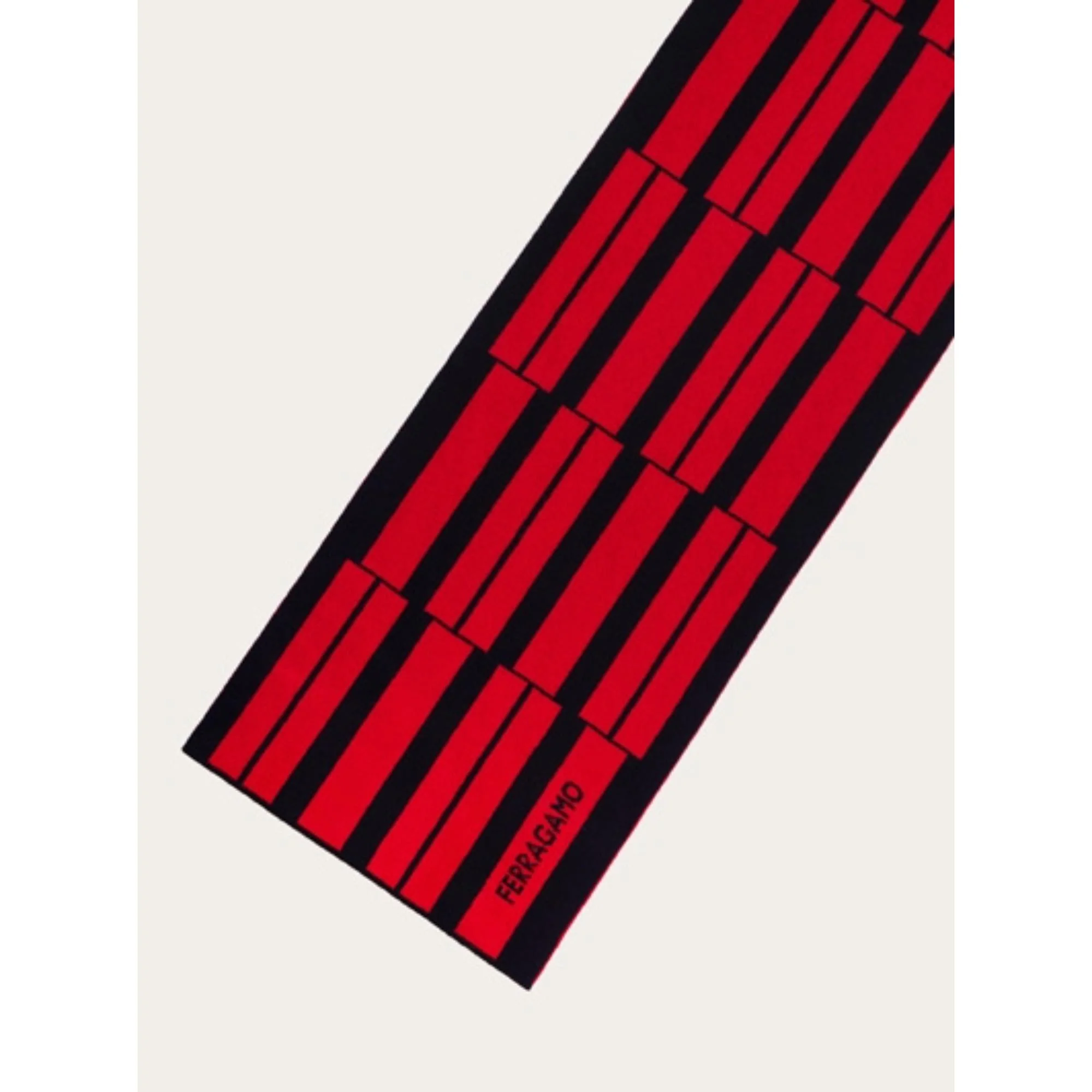 Wool And Cashmere Long Scarf - Black/Red - Image 2