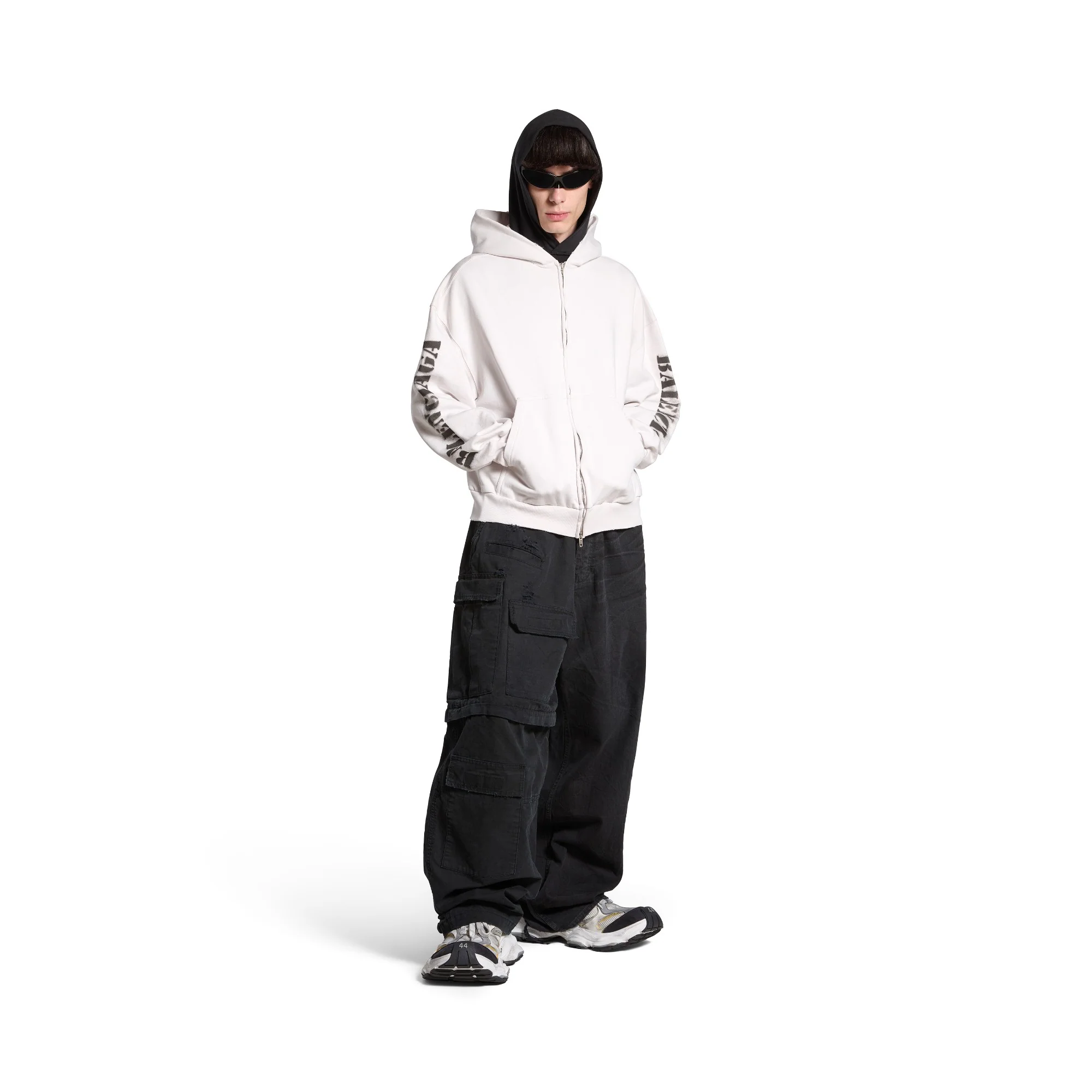 Regular Fit Zip-Up Hoodie - Off White/Black - Image 4