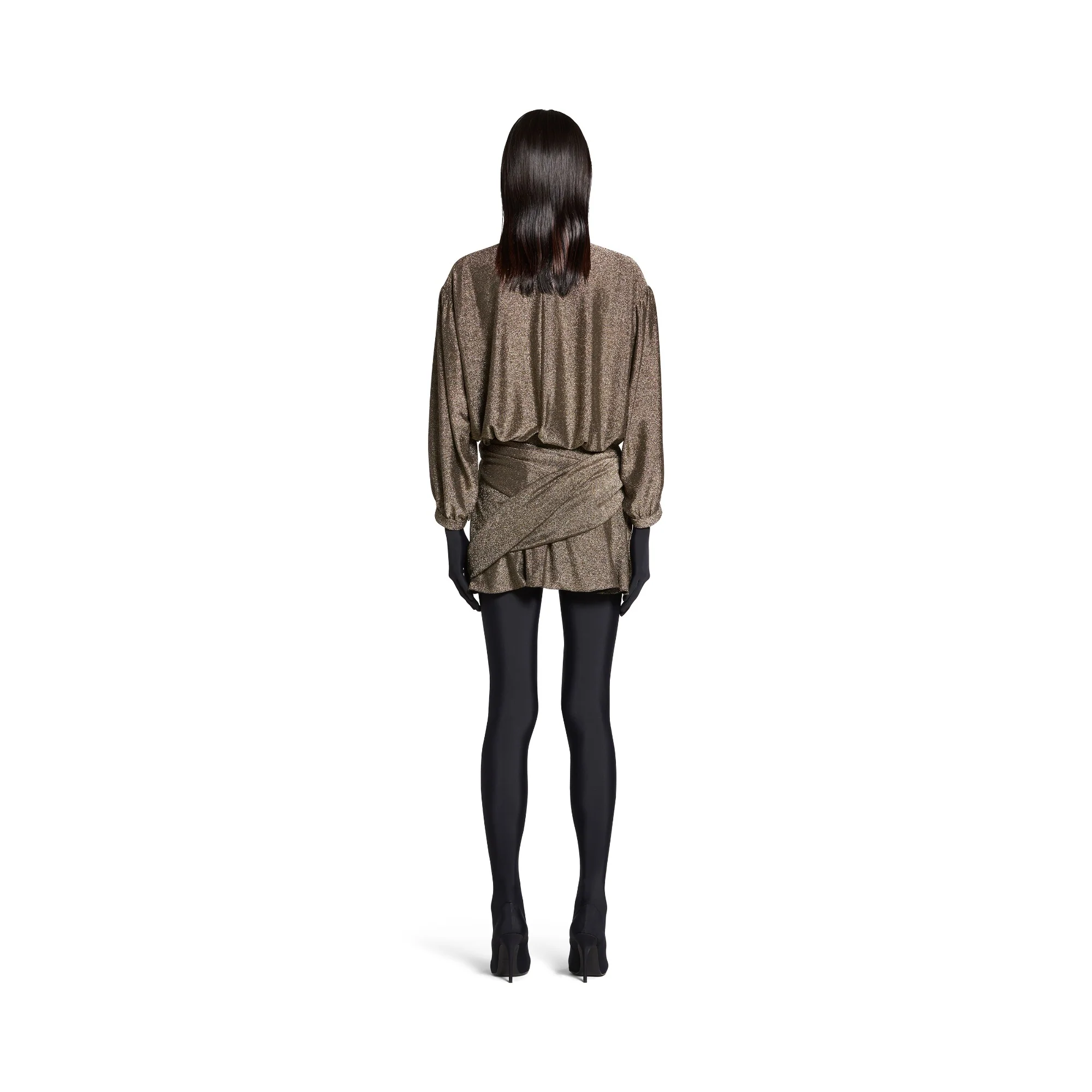 V Neck Mini Dress - Black/Gold - Image 5