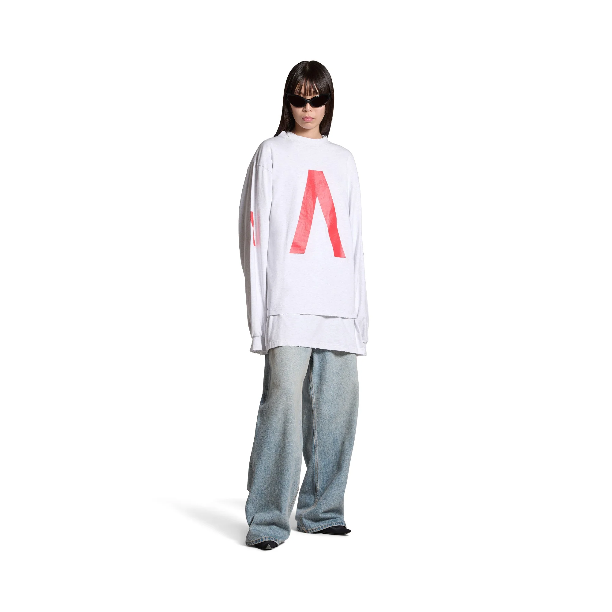 Long Sleeve Medium Fit T-Shirt - Light Heathr Gry/Red - Image 3