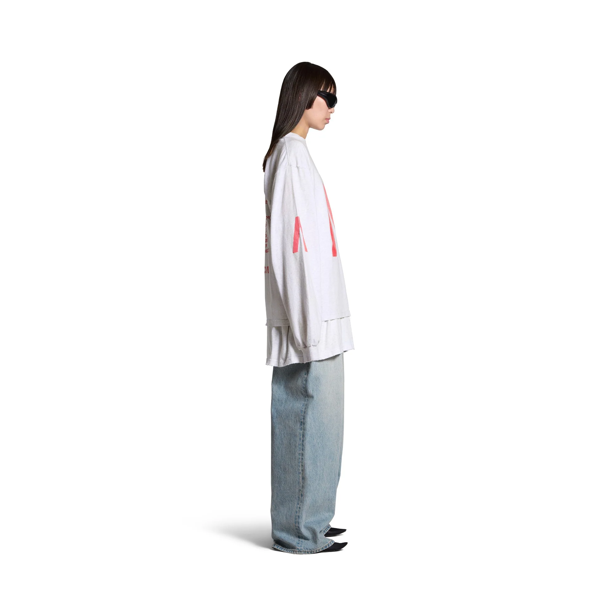 Long Sleeve Medium Fit T-Shirt - Light Heathr Gry/Red - Image 5