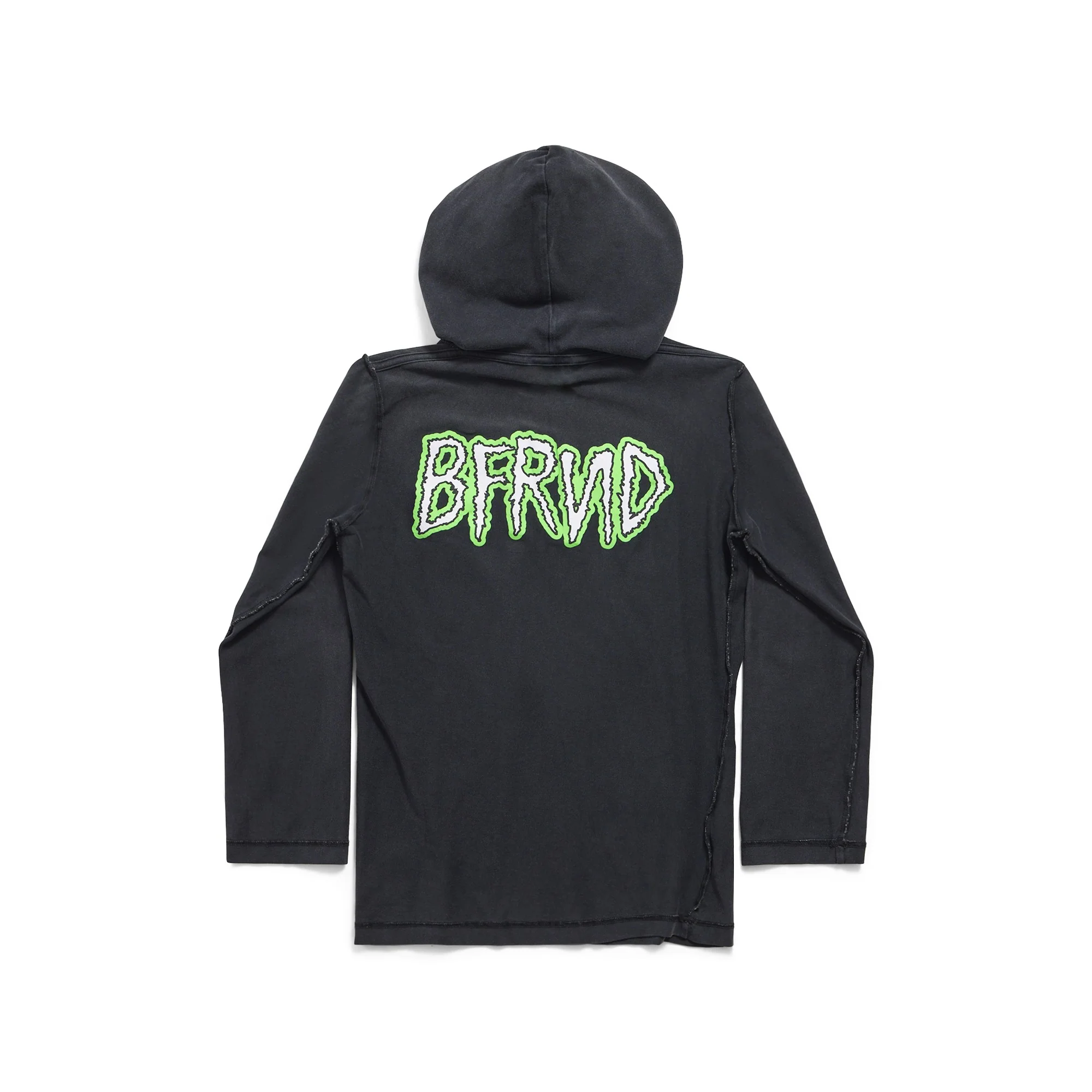 Inside Out Long Sleeve Hooded T-Shirt - Faded Black/W - Image 2