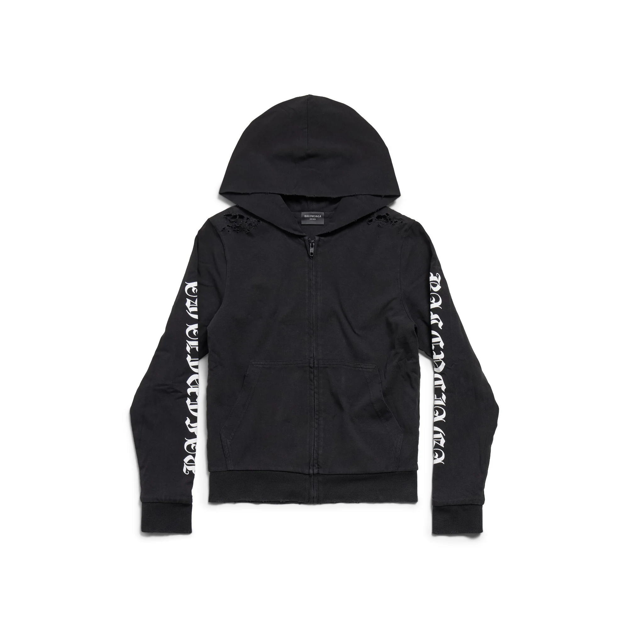 Slim Fit Zip-Up Hoodie - Faded Black/White