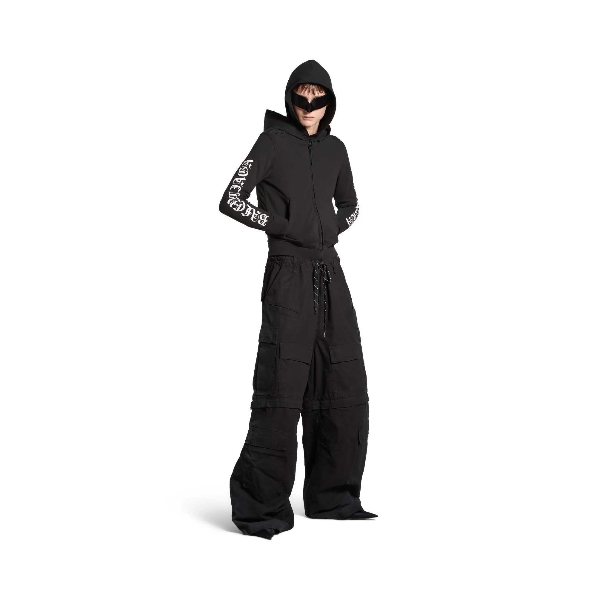 Slim Fit Zip-Up Hoodie - Faded Black/White - Image 4