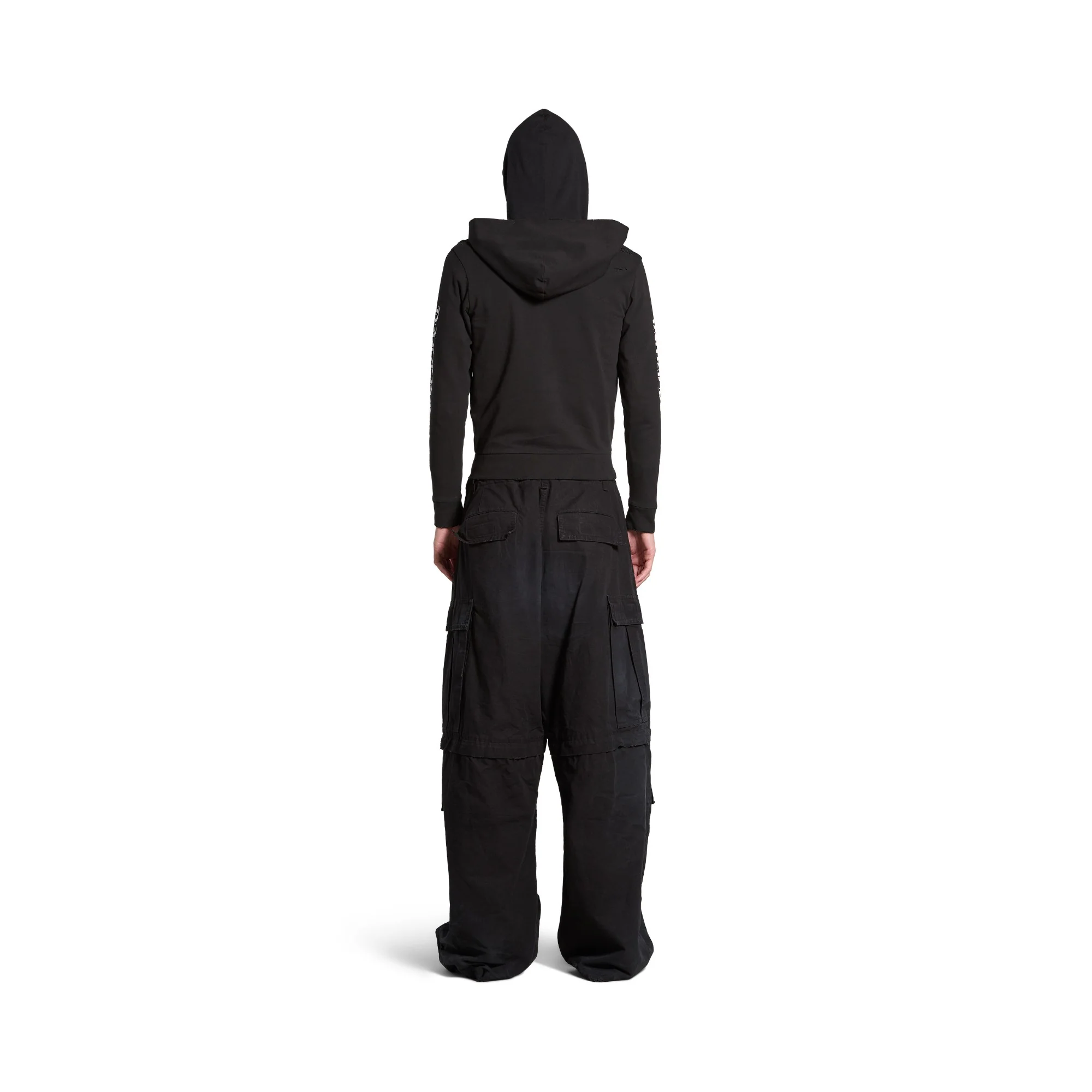 Slim Fit Zip-Up Hoodie - Faded Black/White - Image 5