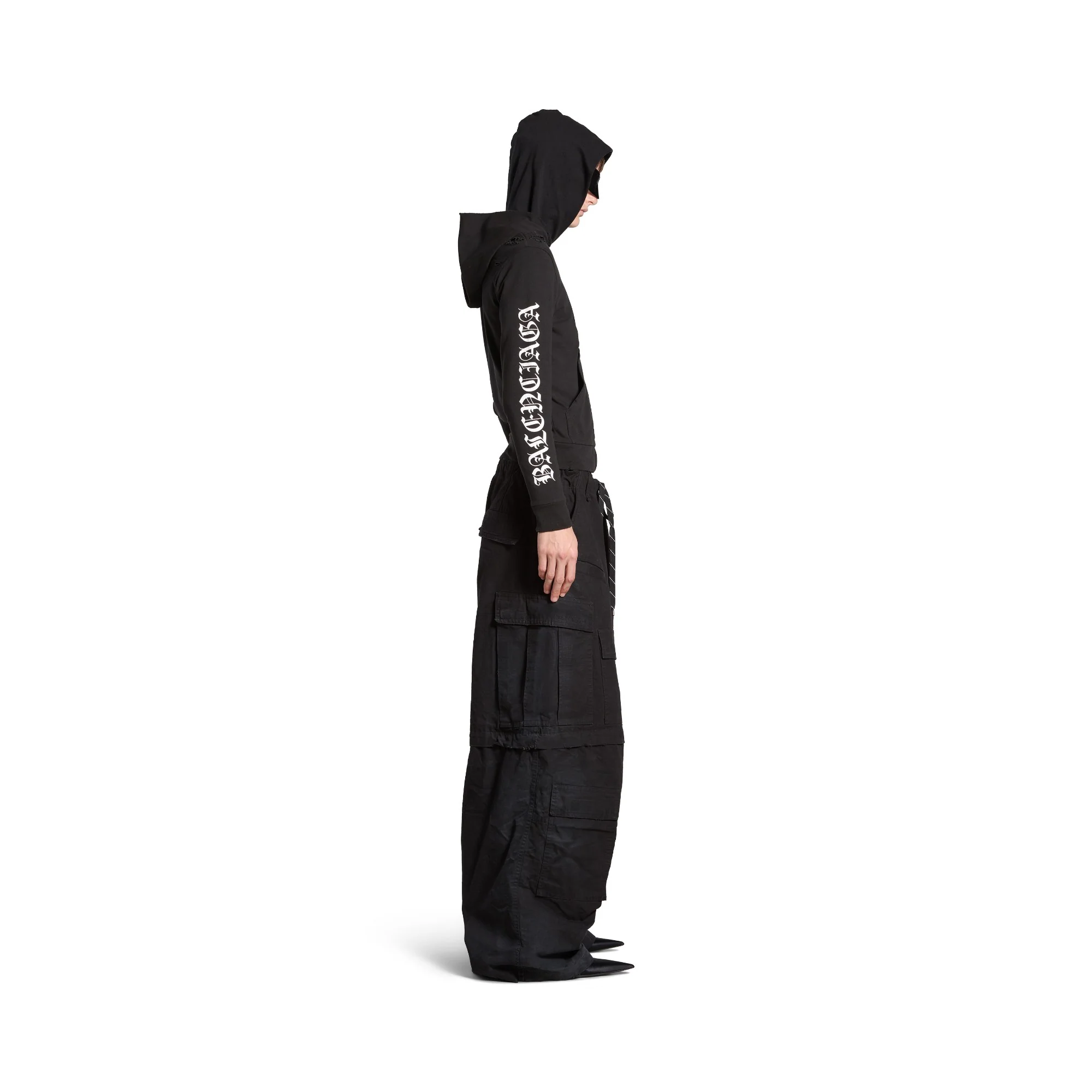Slim Fit Zip-Up Hoodie - Faded Black/White - Image 6