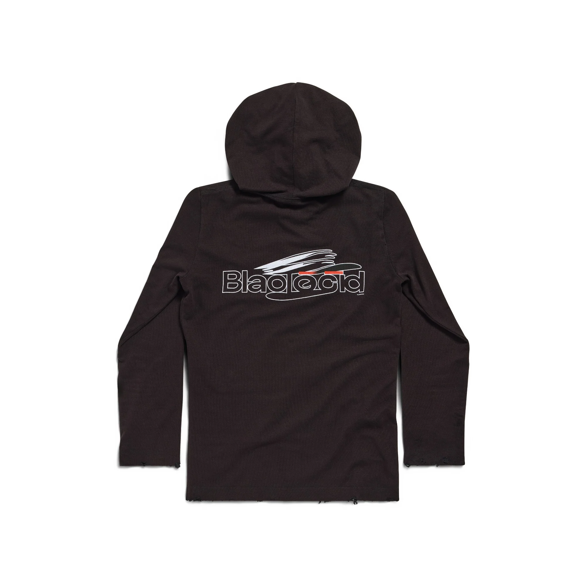 Long Sleeve Hooded T-Shirt - Washed Black/White - Image 2