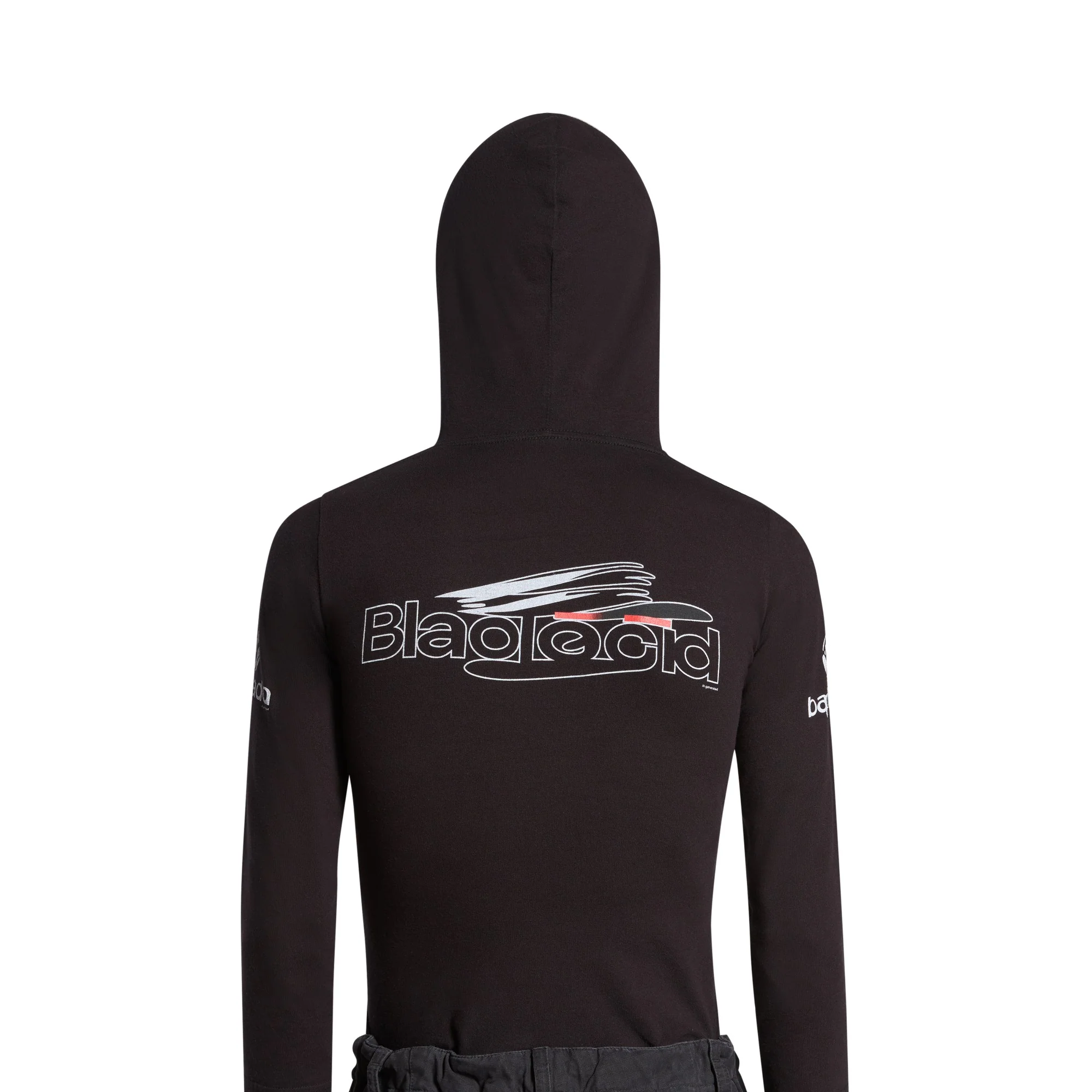 Long Sleeve Hooded T-Shirt - Washed Black/White - Image 3