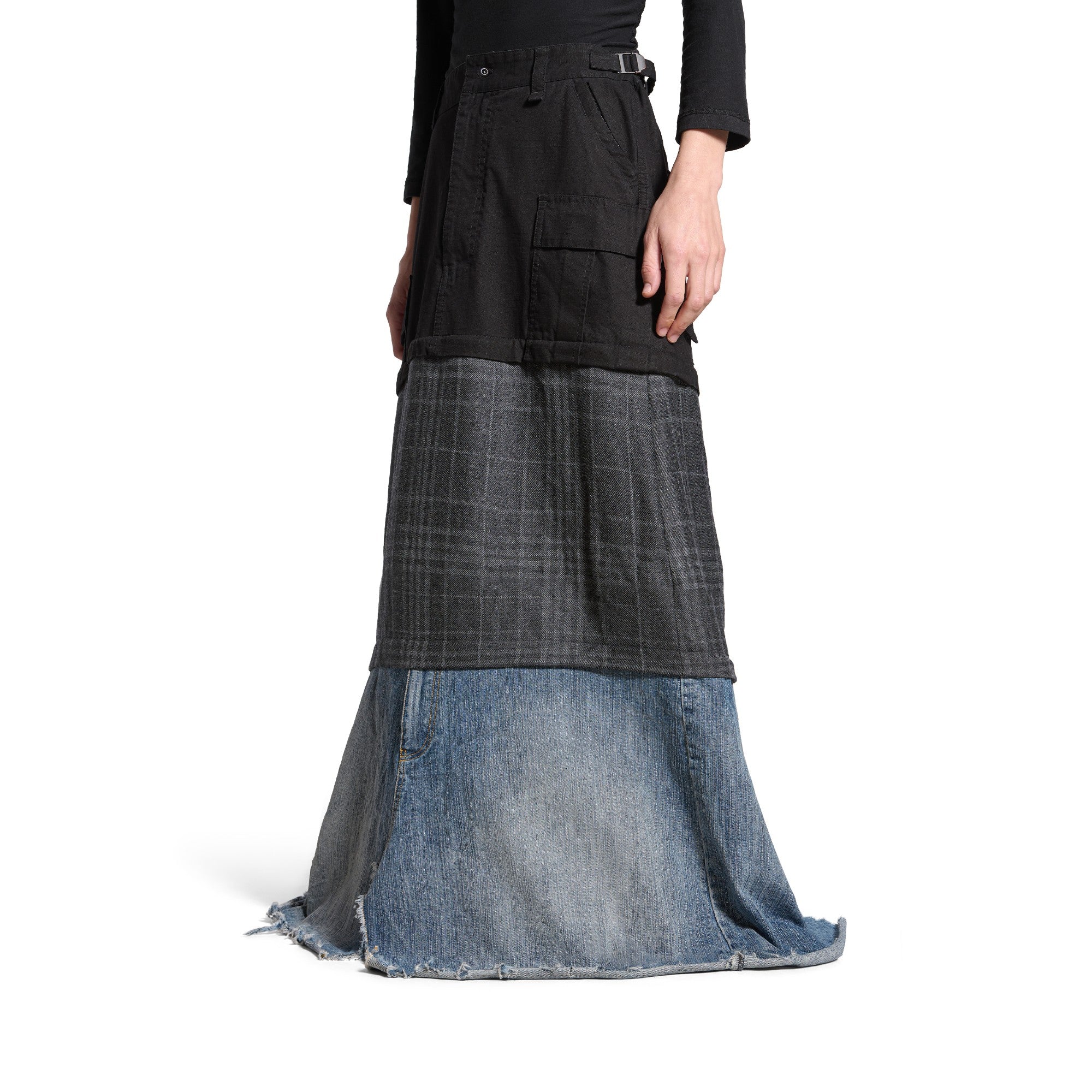 Maxi Layered Cargo Skirt - Black - Image 3