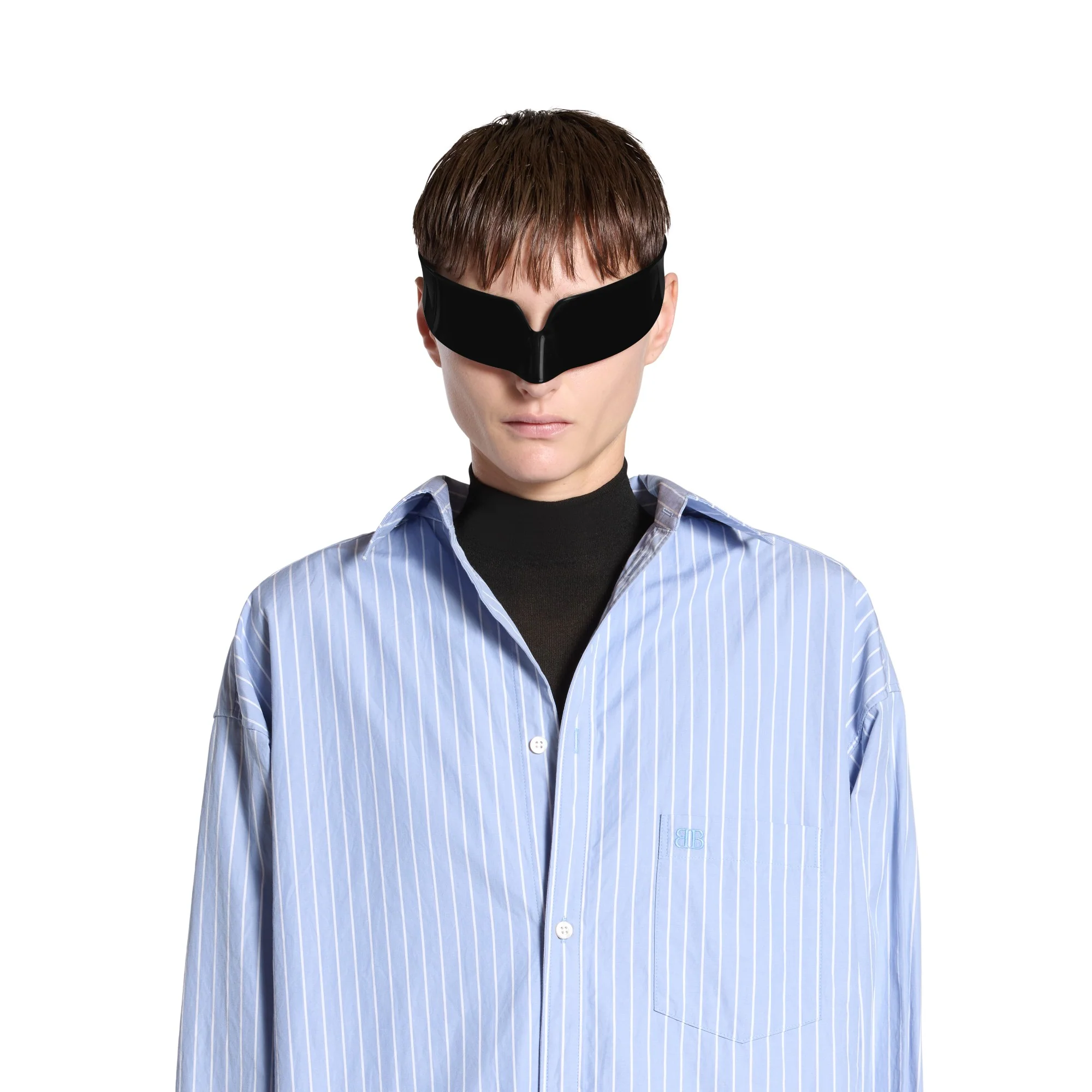 Layered Shirt Dress - Sky Blue/White - Image 3
