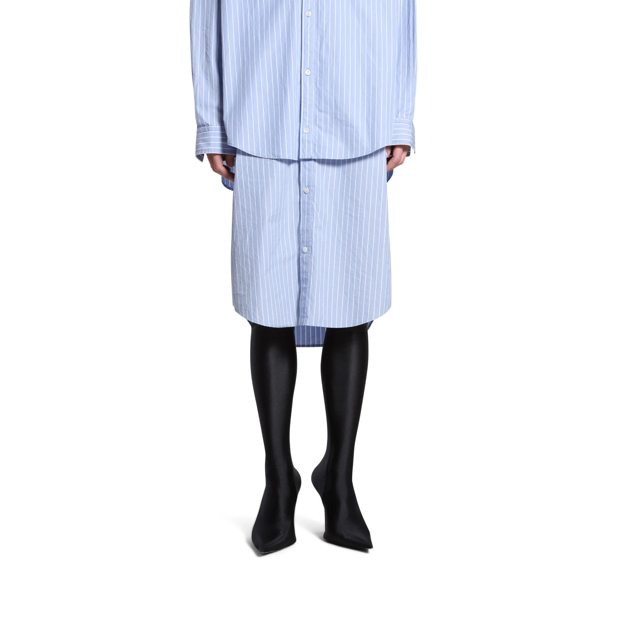 Layered Shirt Dress - Sky Blue/White - Image 4