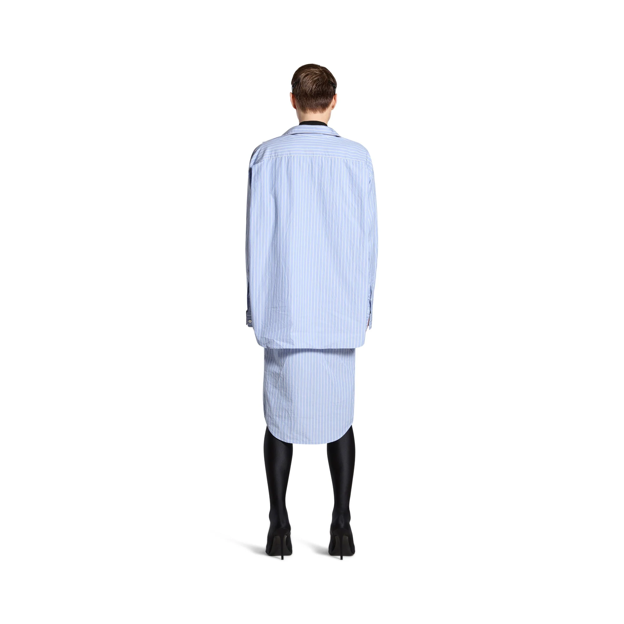 Layered Shirt Dress - Sky Blue/White - Image 6