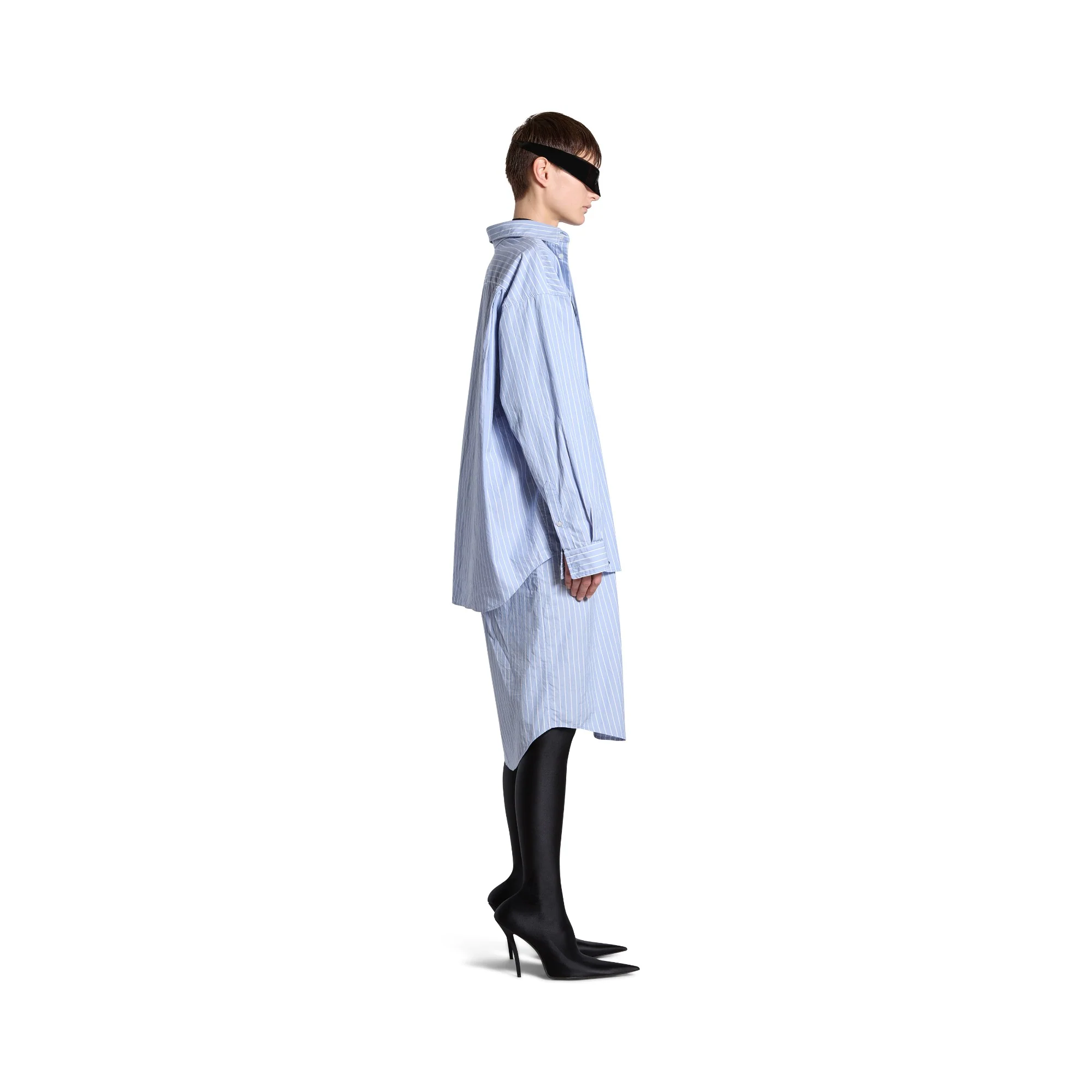Layered Shirt Dress - Sky Blue/White - Image 7