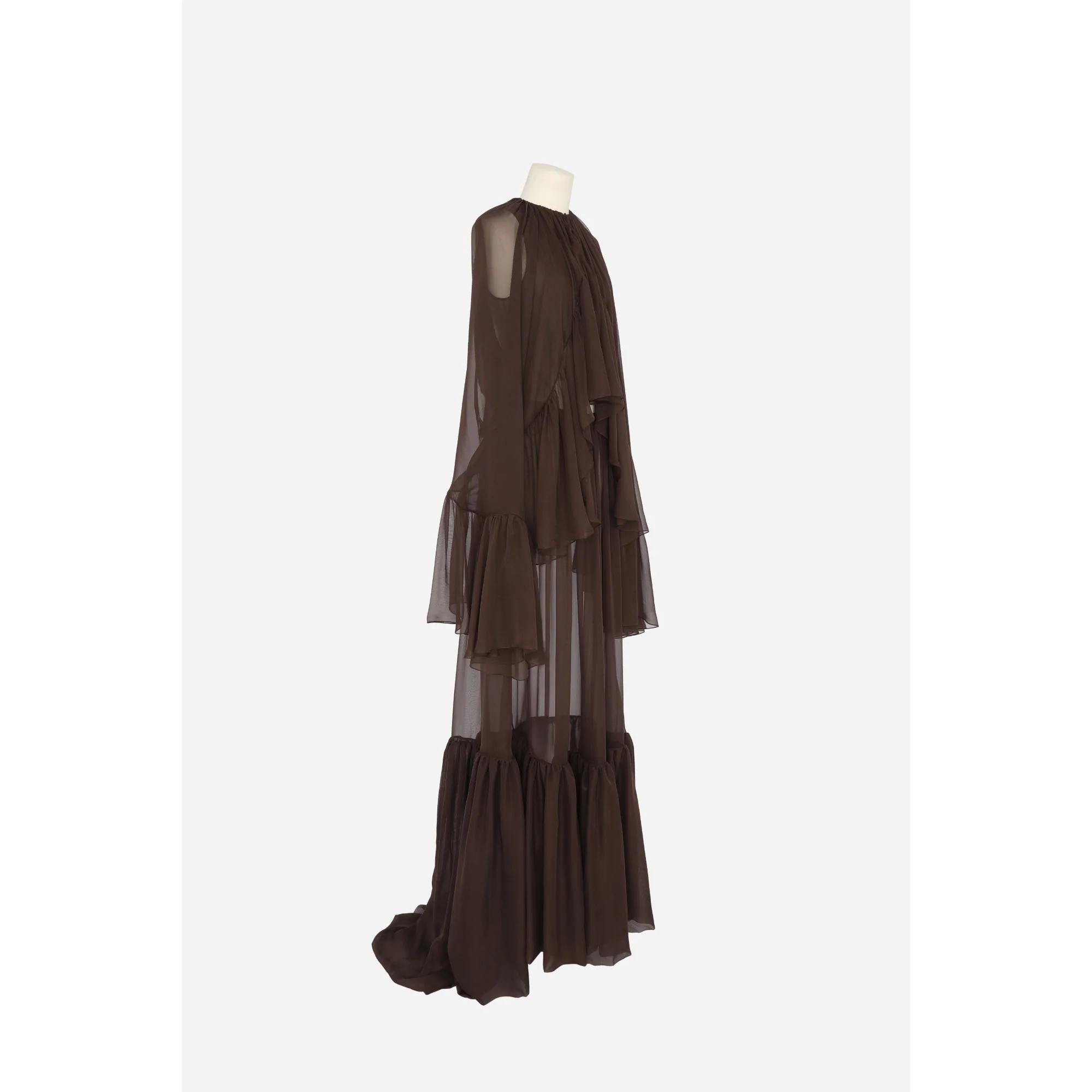 Robe Mousseline Legere De Soie - Chocolat - Image 4