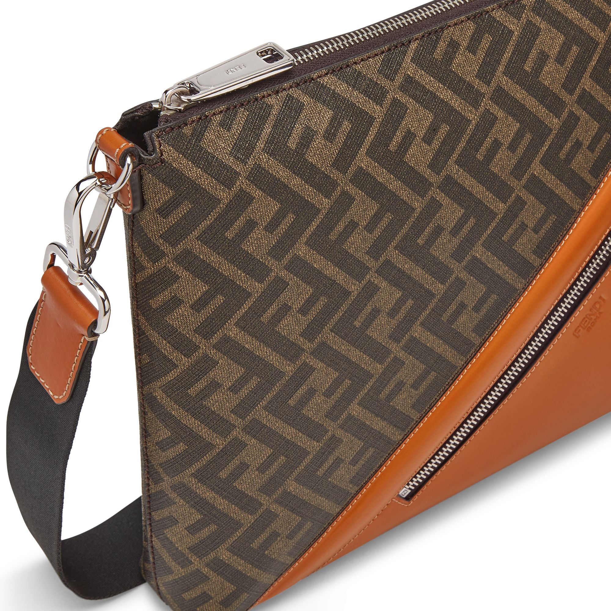 Men's Fendi Diagonal Messenger - Tobacco / Dark Brown + Leather + Palldium - Image 5