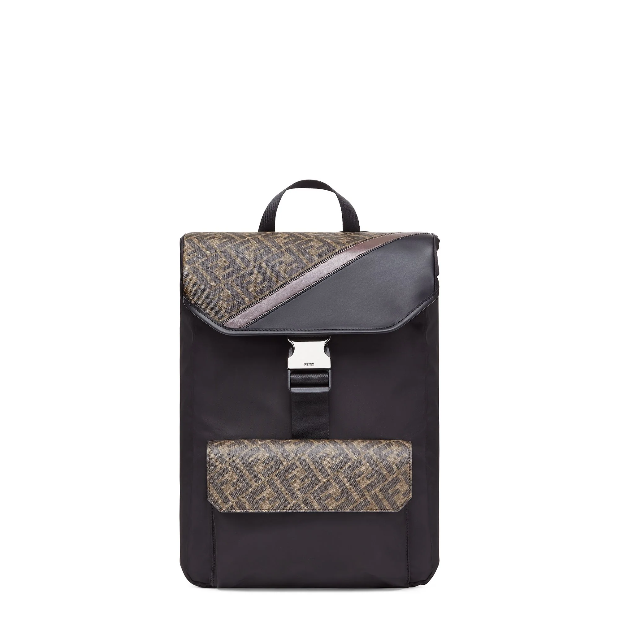 Men's Fendi Diagonal Backpack - Tobacco + Moresco + Black + Palladium