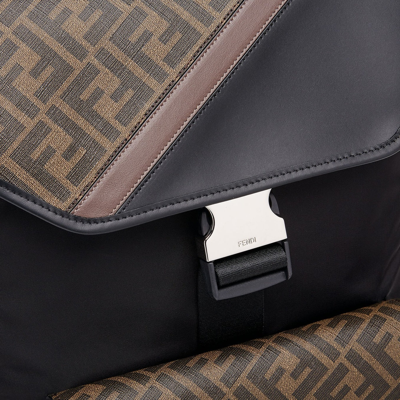 Men's Fendi Diagonal Backpack - Tobacco + Moresco + Black + Palladium - Image 4