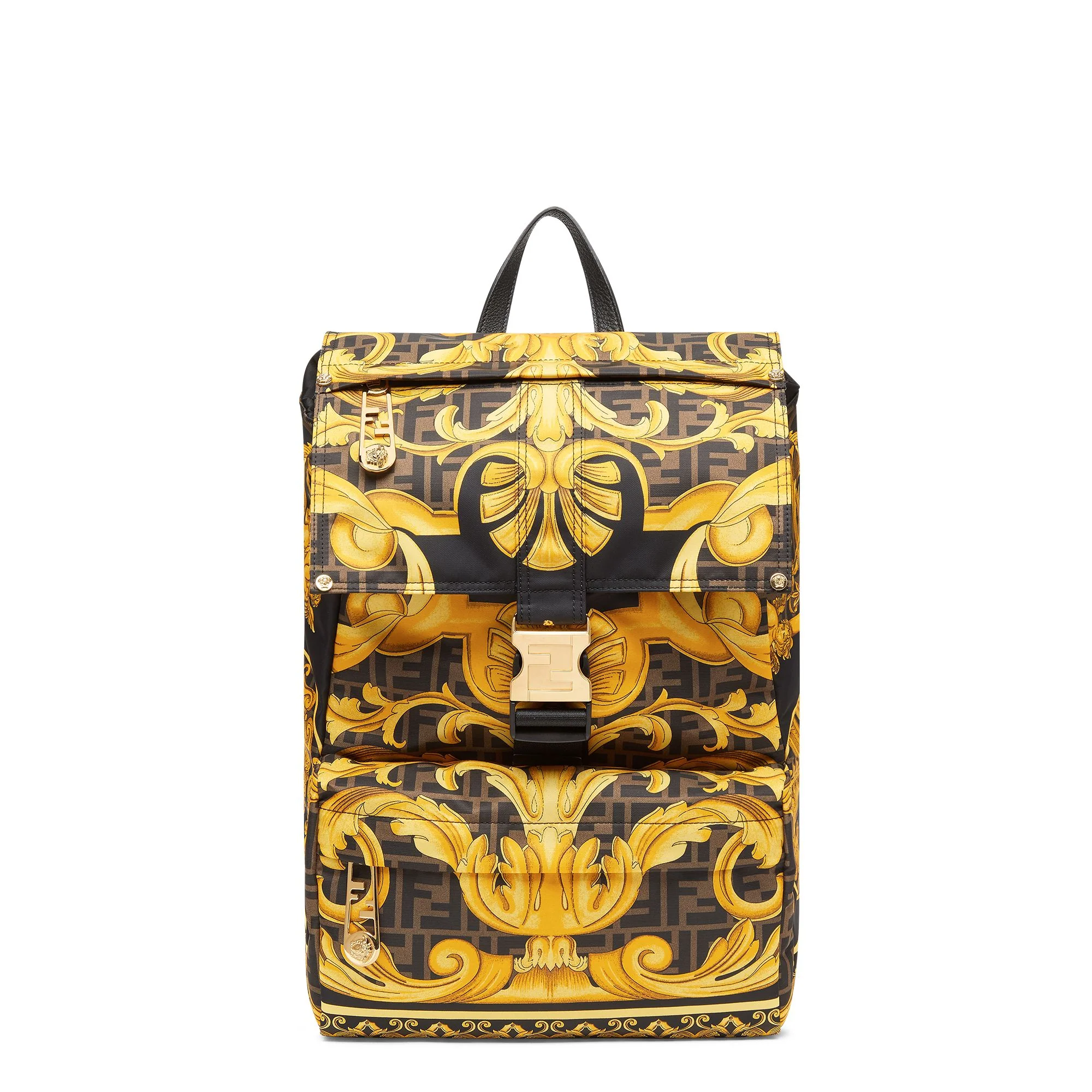 Men's Fendiness Medium Backpack - Black / Gold + Black + Soft Gold