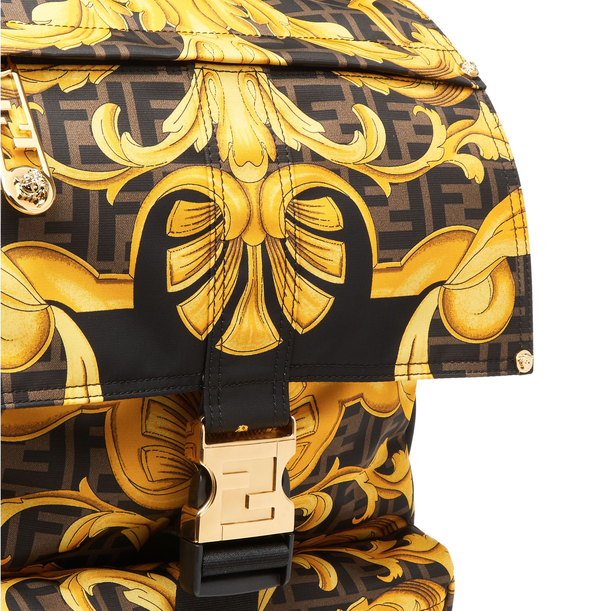 Men's Fendiness Medium Backpack - Black / Gold + Black + Soft Gold - Image 4
