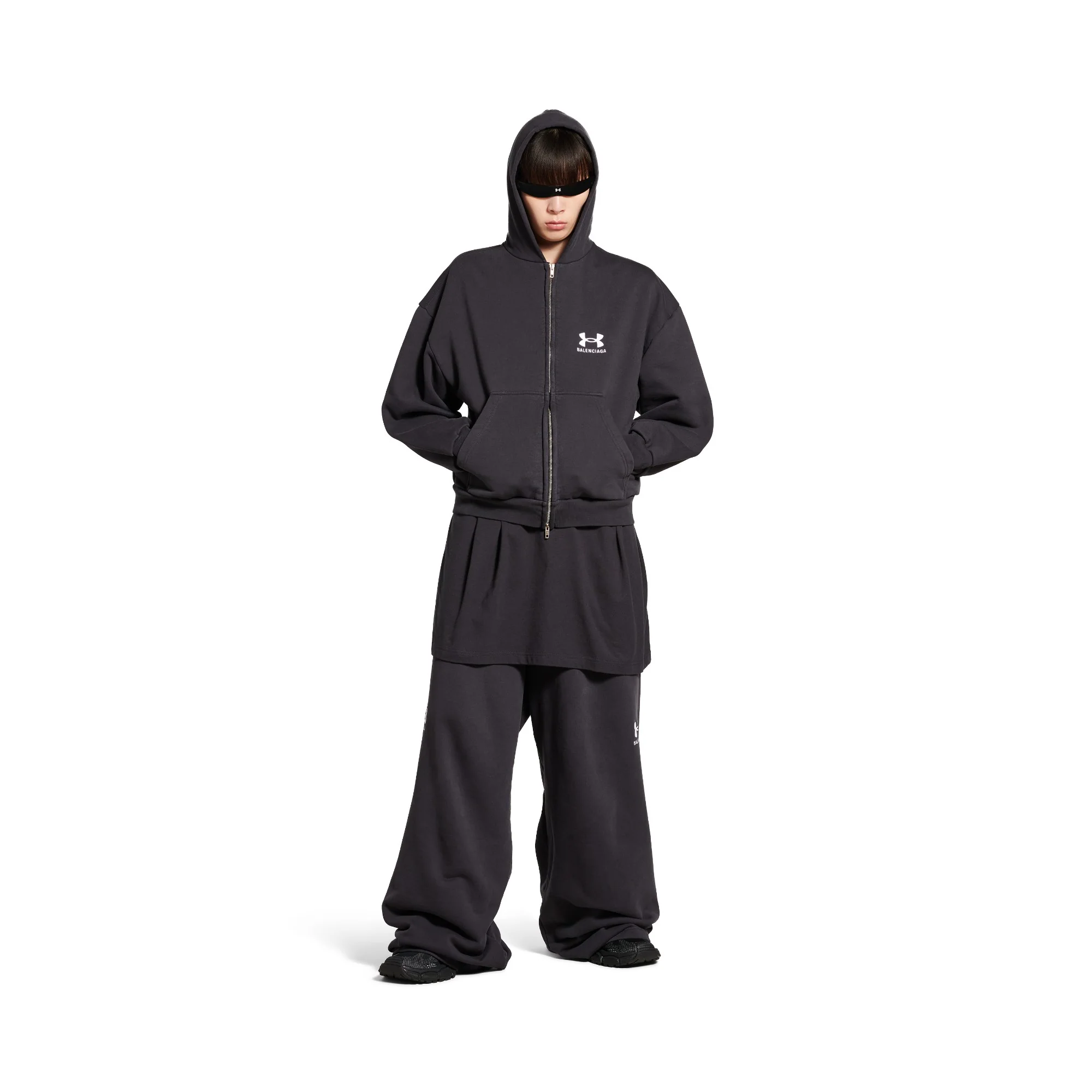 Under Armour Regular Zip-Up Hoodie - Washed Black/White - Image 4