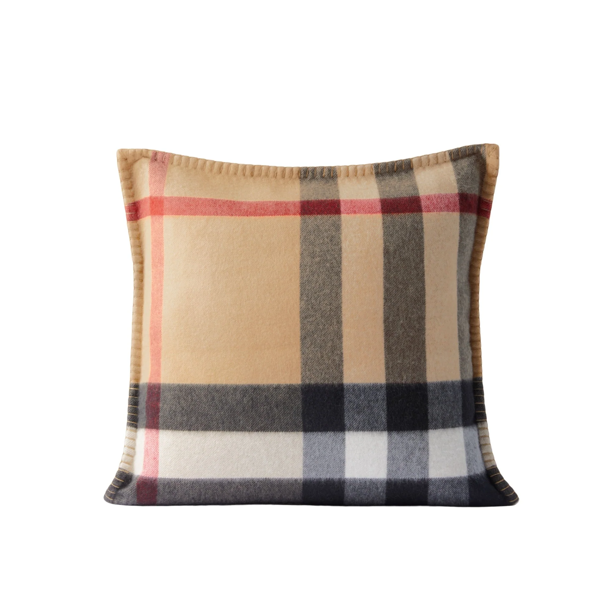 Exaggerated Check Cashmere Cushion Cover - Archive Beige