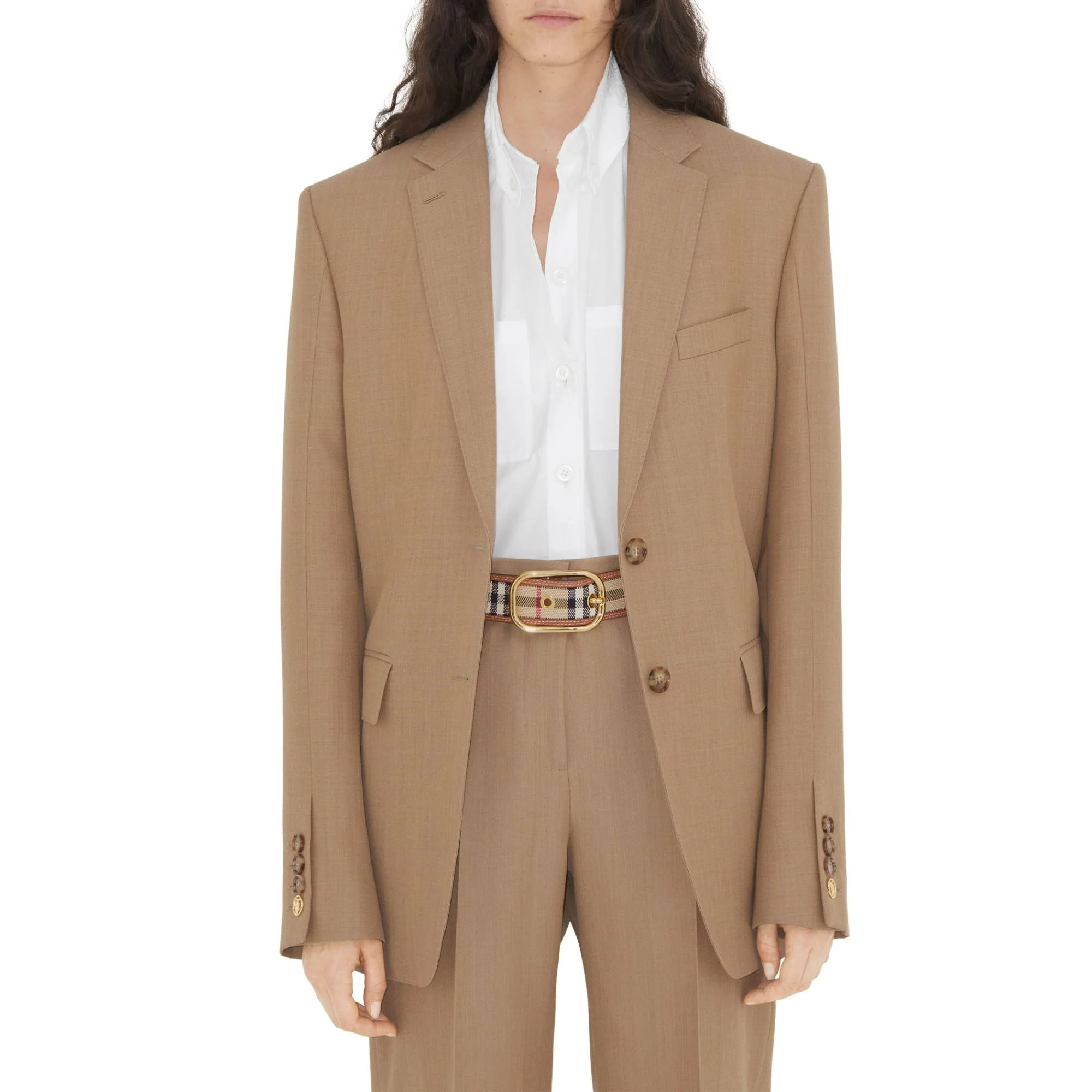 Check and Leather Belt - Archive Beige/Gold - Image 2