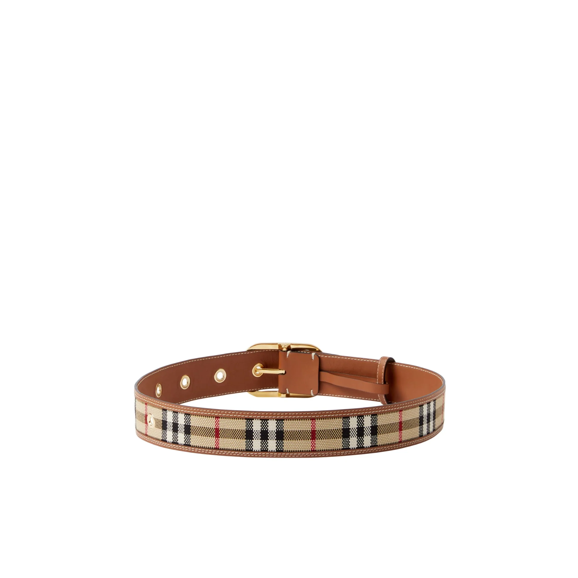 Check and Leather Belt - Archive Beige/Gold - Image 2