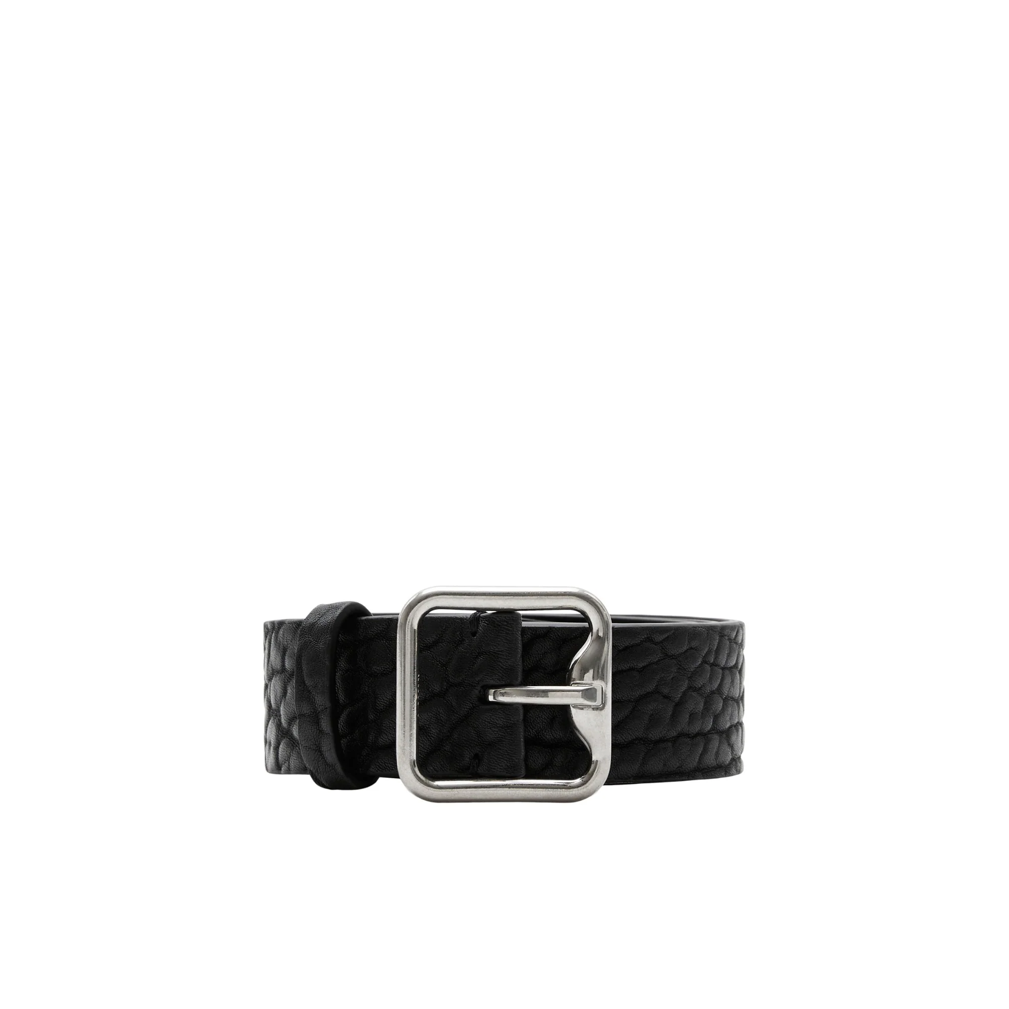 Leather B Buckle Belt - Black/Silver
