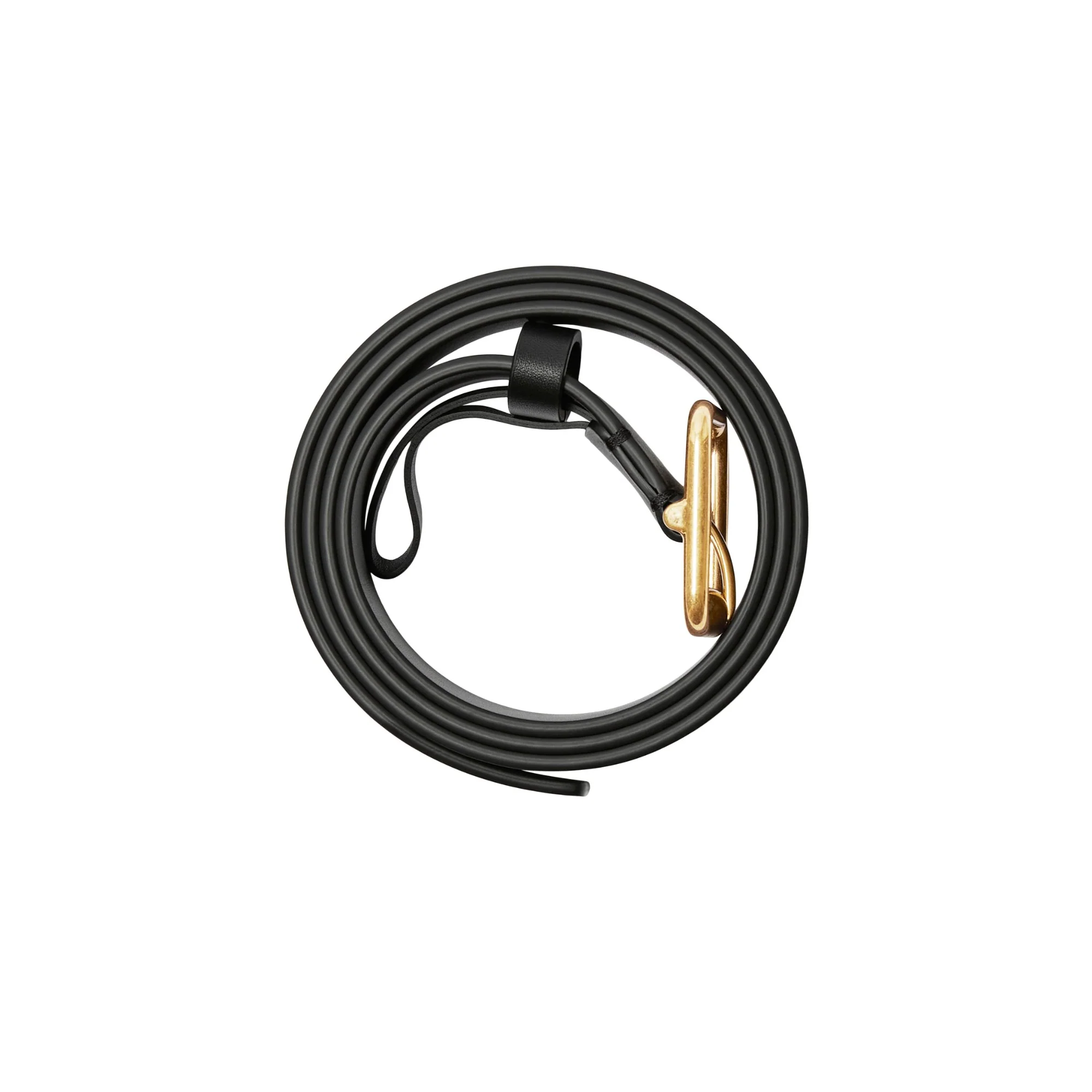 Leather B Buckle Belt - Black/Gold - Image 3