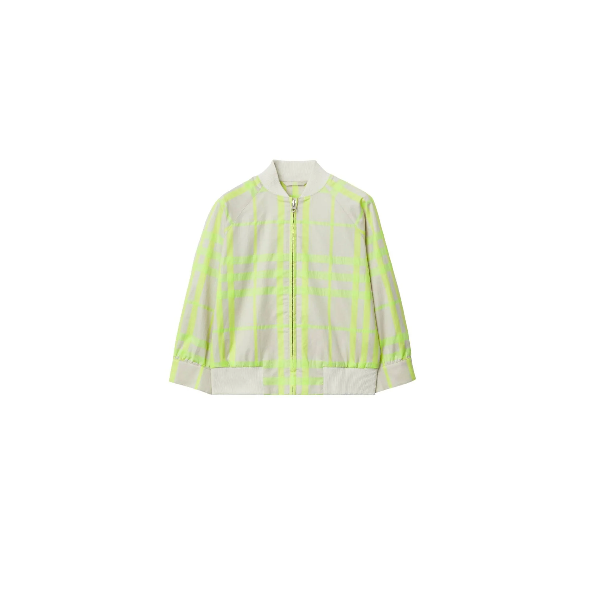 Check Cotton Blend Bomber Jacket - Vivid Lime IP Check