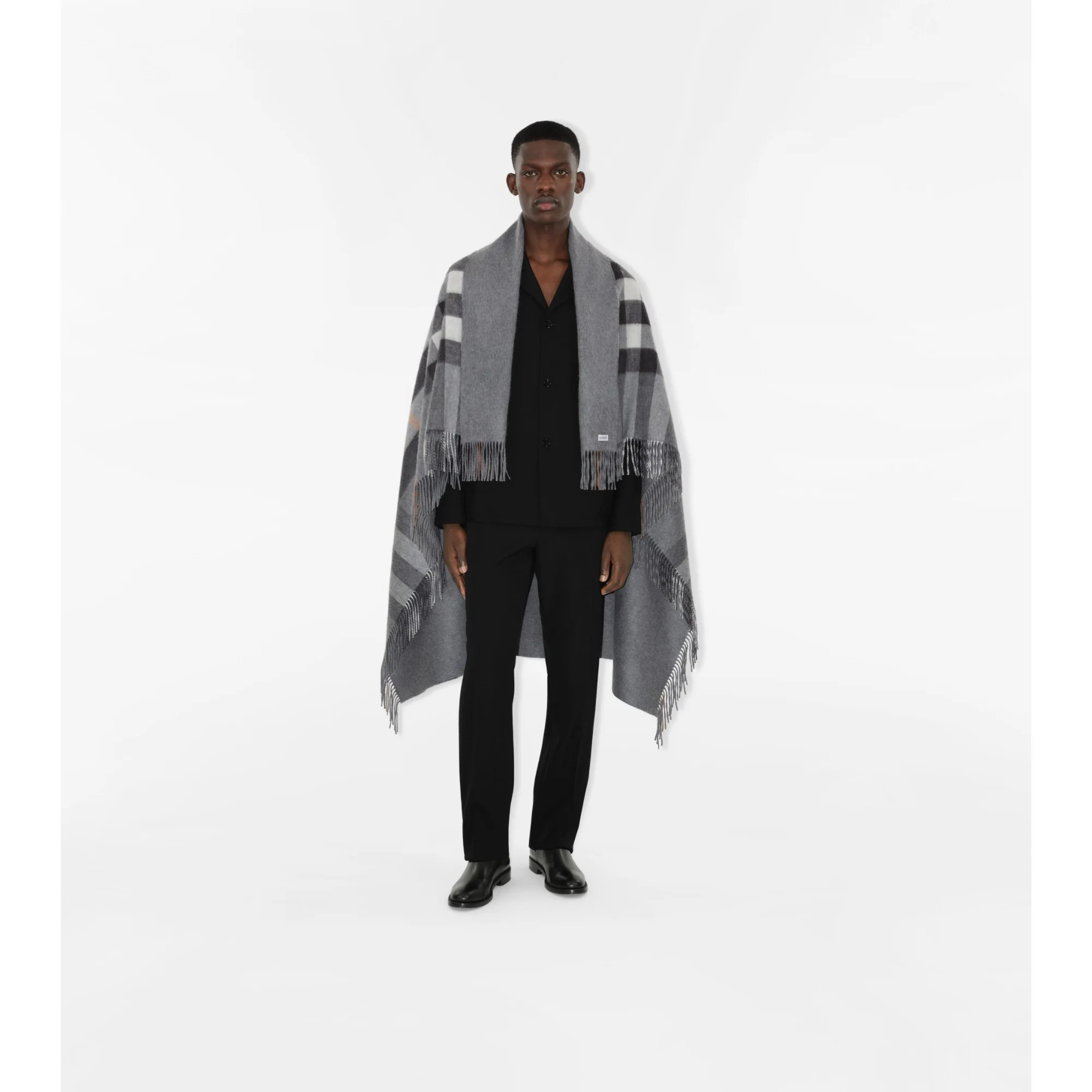 Check Cashmere Blanket - Grey - Image 5
